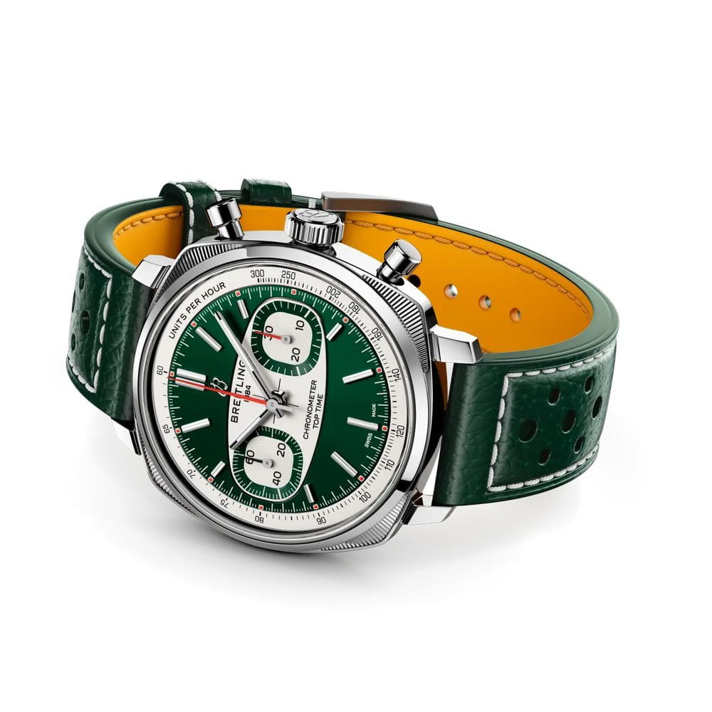 Breitling Breitling Top Time B01 Racing AB01771A1L1X1 механические мужские часы часы крупный план зеленый циферблата