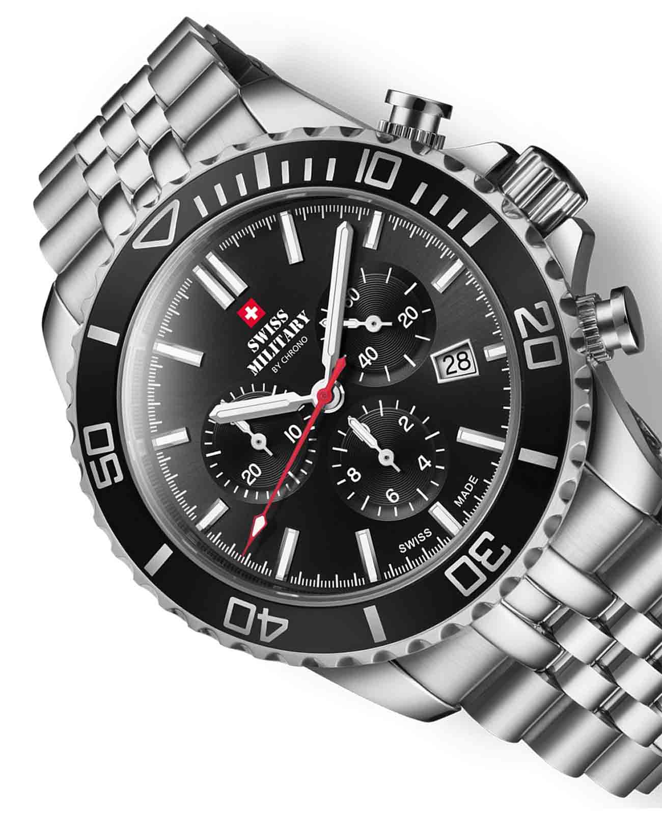 Swiss Military by Chrono Swiss Military by Chrono SM34103.01 кварцевые мужские часы часы крупный план черный циферблата