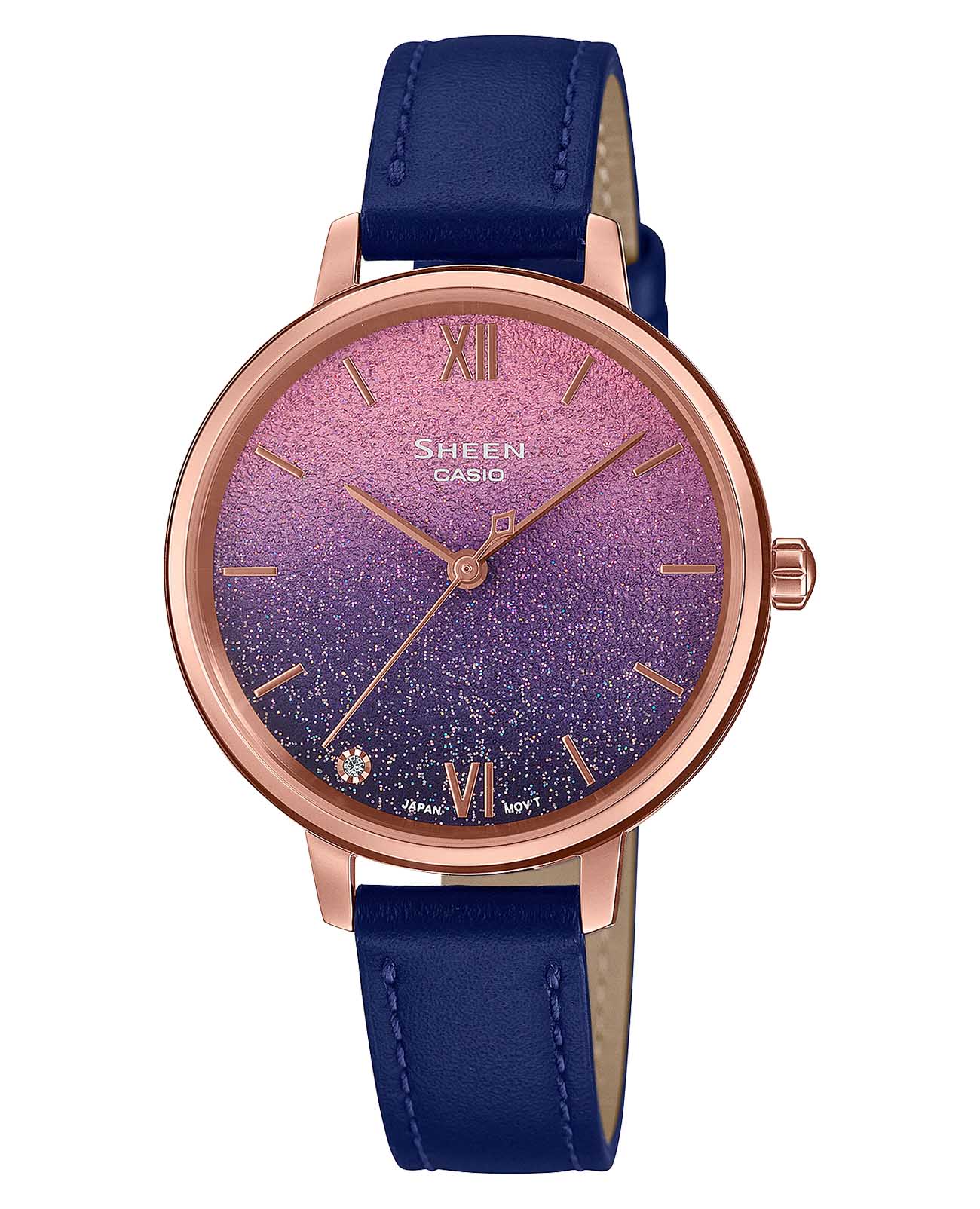 Casio Casio Sheen SHE-4548PGL-4A  SHE-4548PGL-4A кварцевые женские часы  циферблат, браслет кожаный — вид спереди