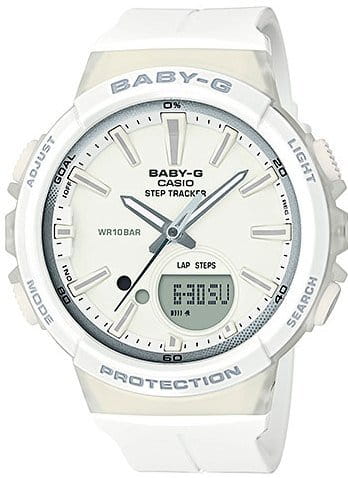 Casio Casio Baby-G BGS-100-7A1  BGS-100-7A1 кварцевые женские часы белый циферблат, браслет пластик — вид спереди