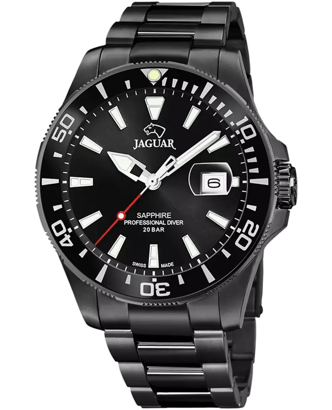 Jaguar Jaguar Executive Diver J989/1  J989/1 кварцевые мужские часы черный циферблат, браслет нержавеющая сталь с pvd-покрытием — вид спереди