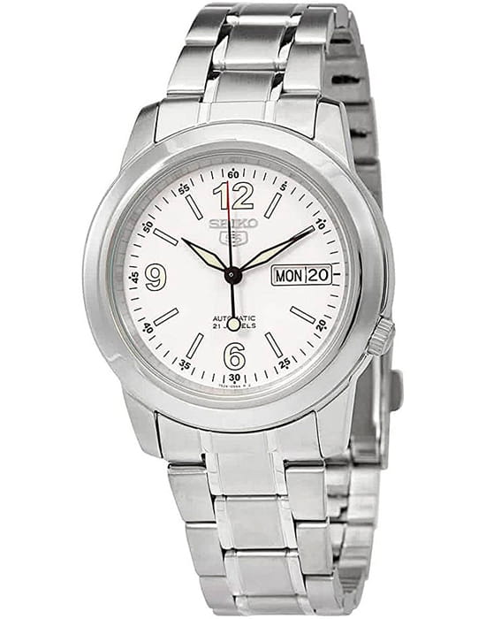 Seiko Seiko 5 Regular SNKE57K1  SNKE57K1 механические мужские часы белый циферблат, браслет нержавеющая сталь — вид спереди