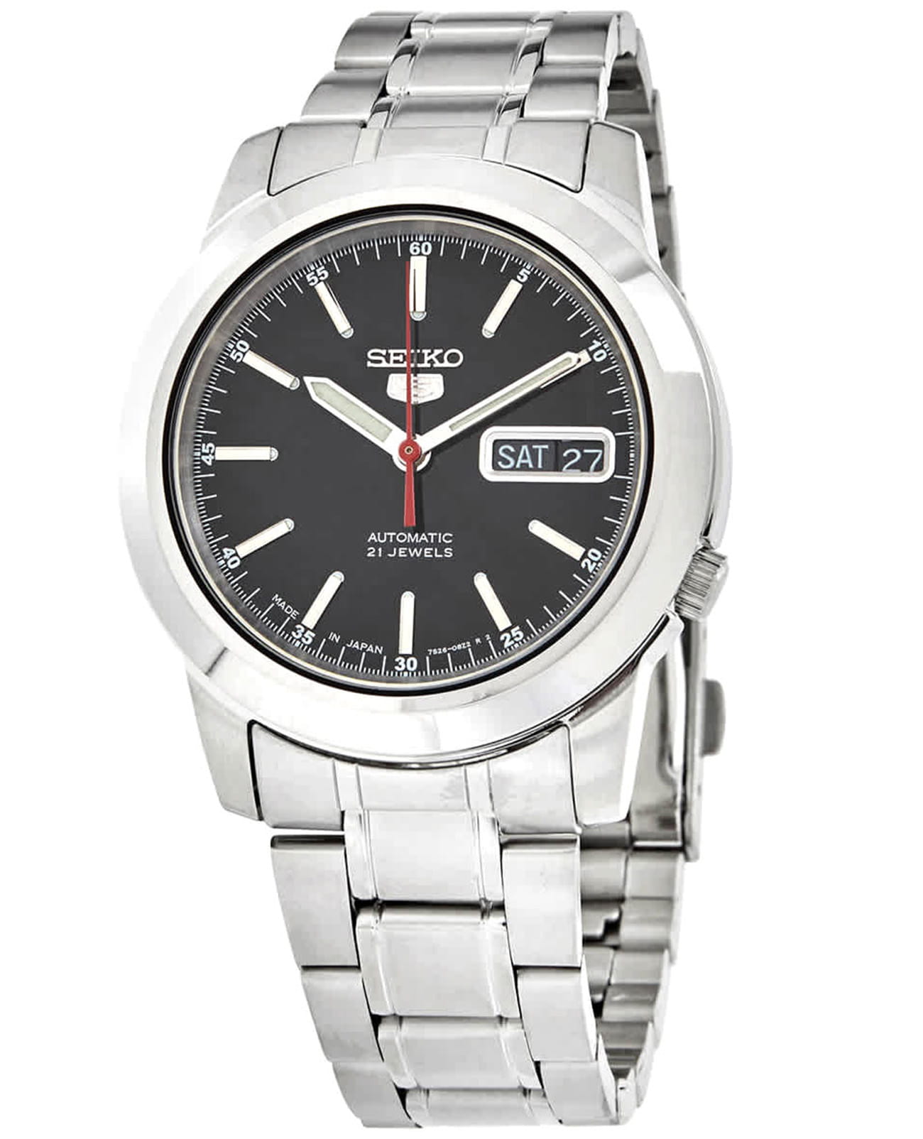 Seiko Seiko 5 Regular SNKE53J1  SNKE53J1 механические мужские часы черный циферблат, браслет нержавеющая сталь — вид спереди