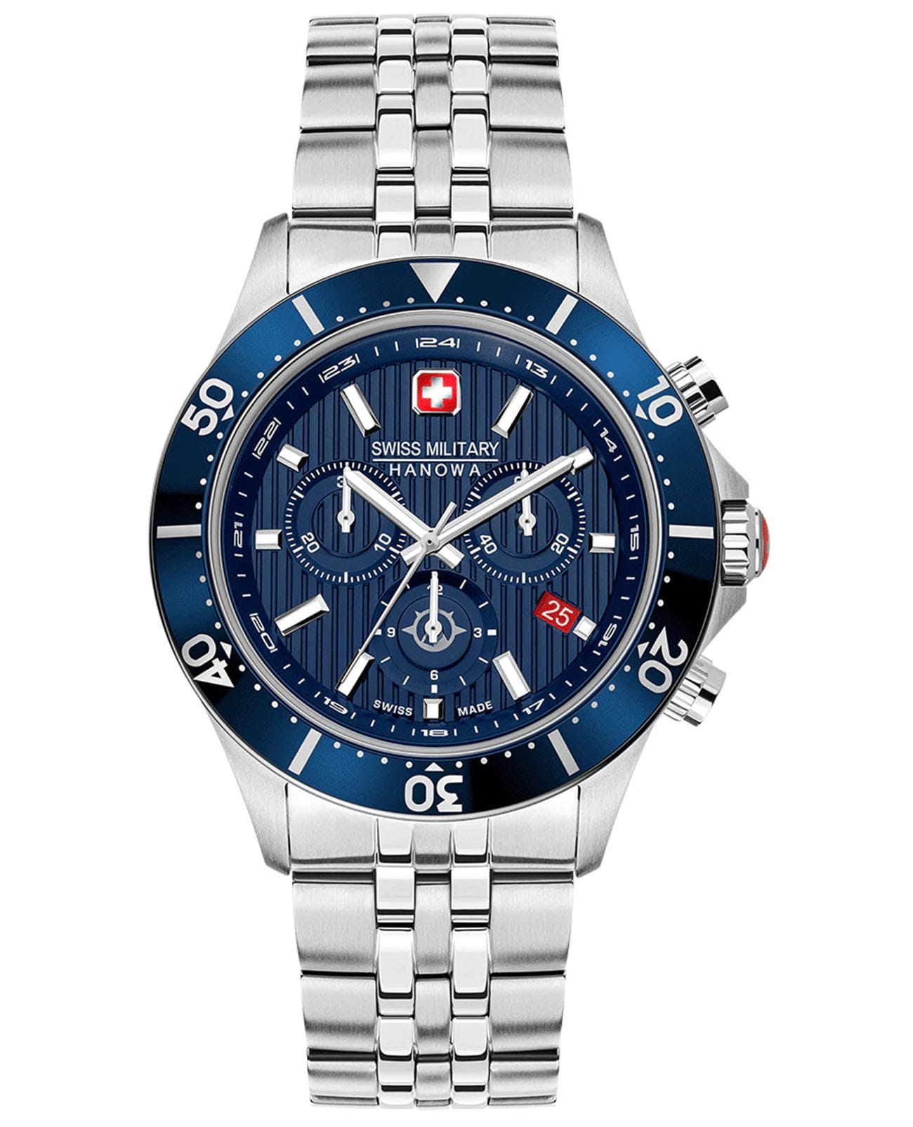 Swiss Military Hanowa Swiss Military Hanowa Afterburn SMWGI2100703  SMWGI2100703 кварцевые мужские часы синий циферблат, браслет нержавеющая сталь — вид спереди