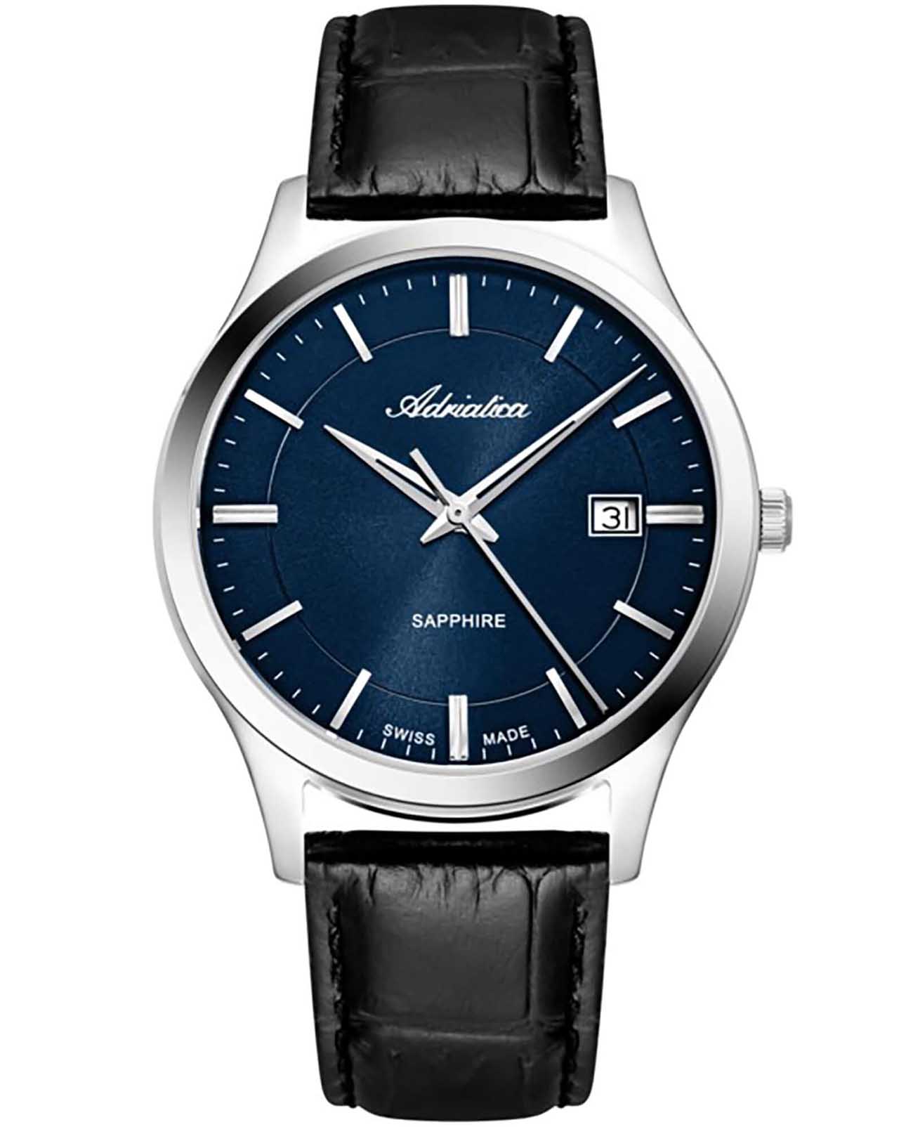 Adriatica Adriatica Classic A1295.5215Q  A1295.5215Q кварцевые мужские часы синий циферблат, браслет кожаный — вид спереди