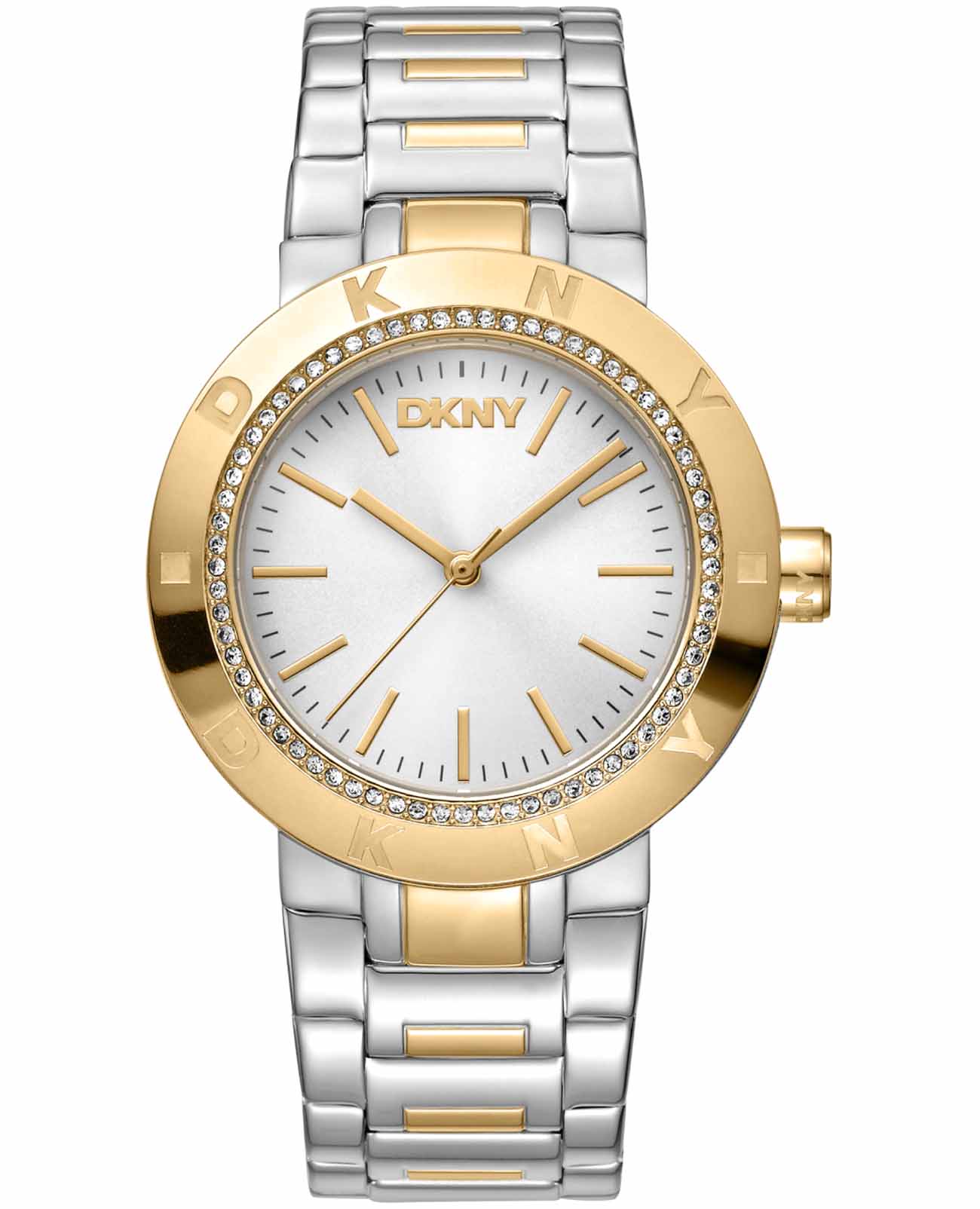 DKNY DKNY Eastside Logo DK1L023M0055  DK1L023M0055 кварцевые женские часы серебристый циферблат, браслет нержавеющая сталь с ip-покрытием — вид спереди