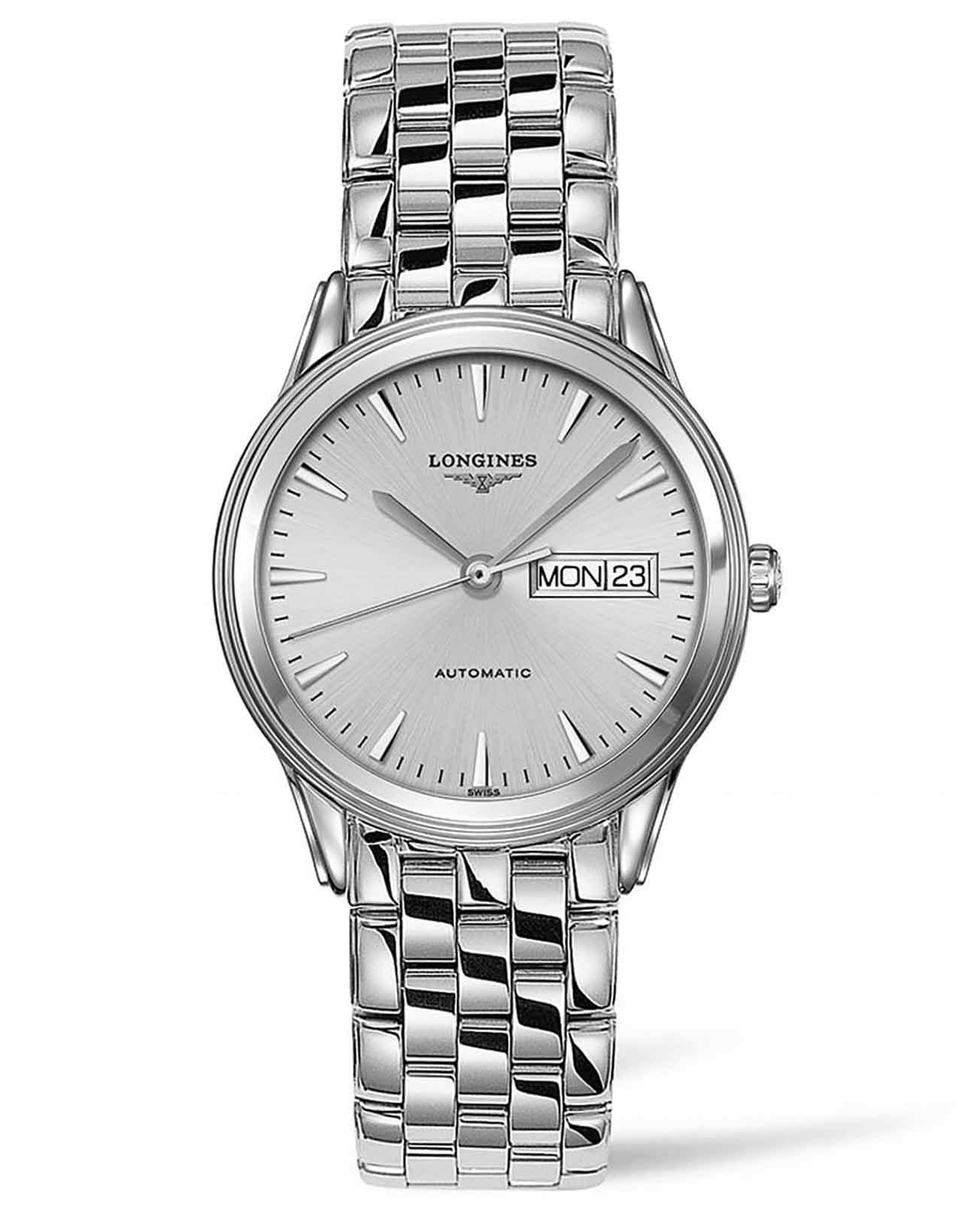Longines Longines Flagship L4.899.4.72.6  L48994726 механические мужские часы серебристый циферблат, браслет нержавеющая сталь — вид спереди