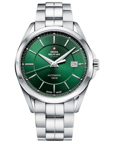 Swiss Military by Chrono Swiss Military by Chrono SMA34085.04  SMA34085.04 механические мужские часы зеленый циферблат, браслет нержавеющая сталь — вид спереди