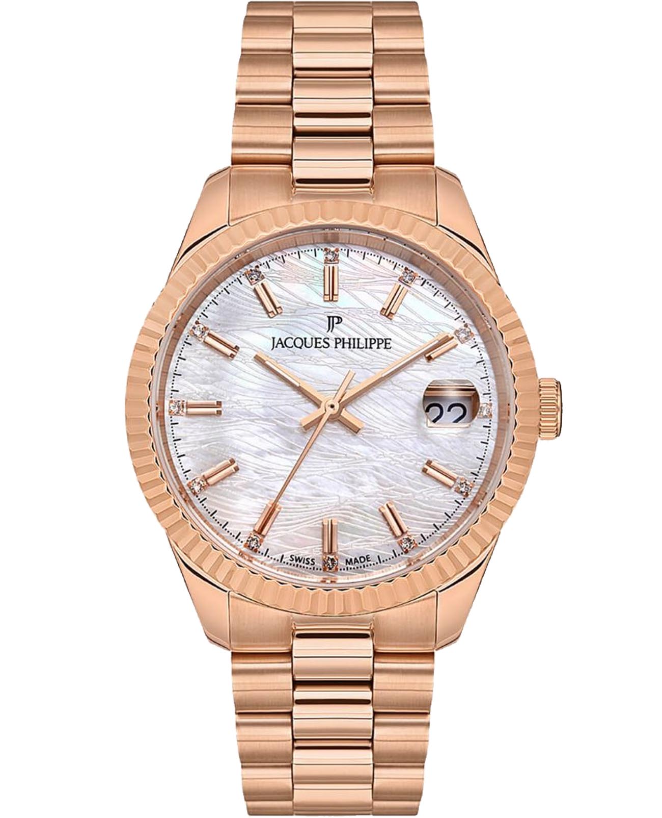 Jacques Philippe Jacques Philippe Solis JPQLS243385  JPQLS243385 кварцевые женские часы перламутровый циферблат, браслет нержавеющая сталь с ip-покрытием — вид спереди