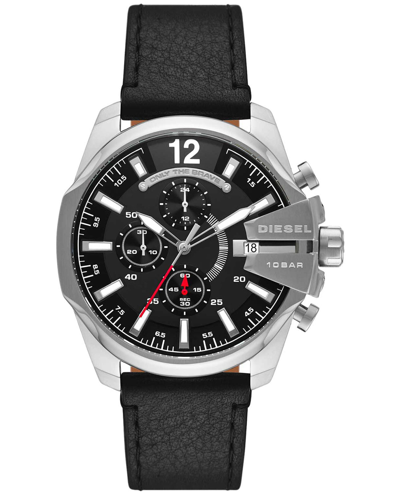 Diesel Diesel Mega Chief DZ4592  DZ4592 кварцевые мужские часы черный циферблат, браслет кожаный — вид спереди