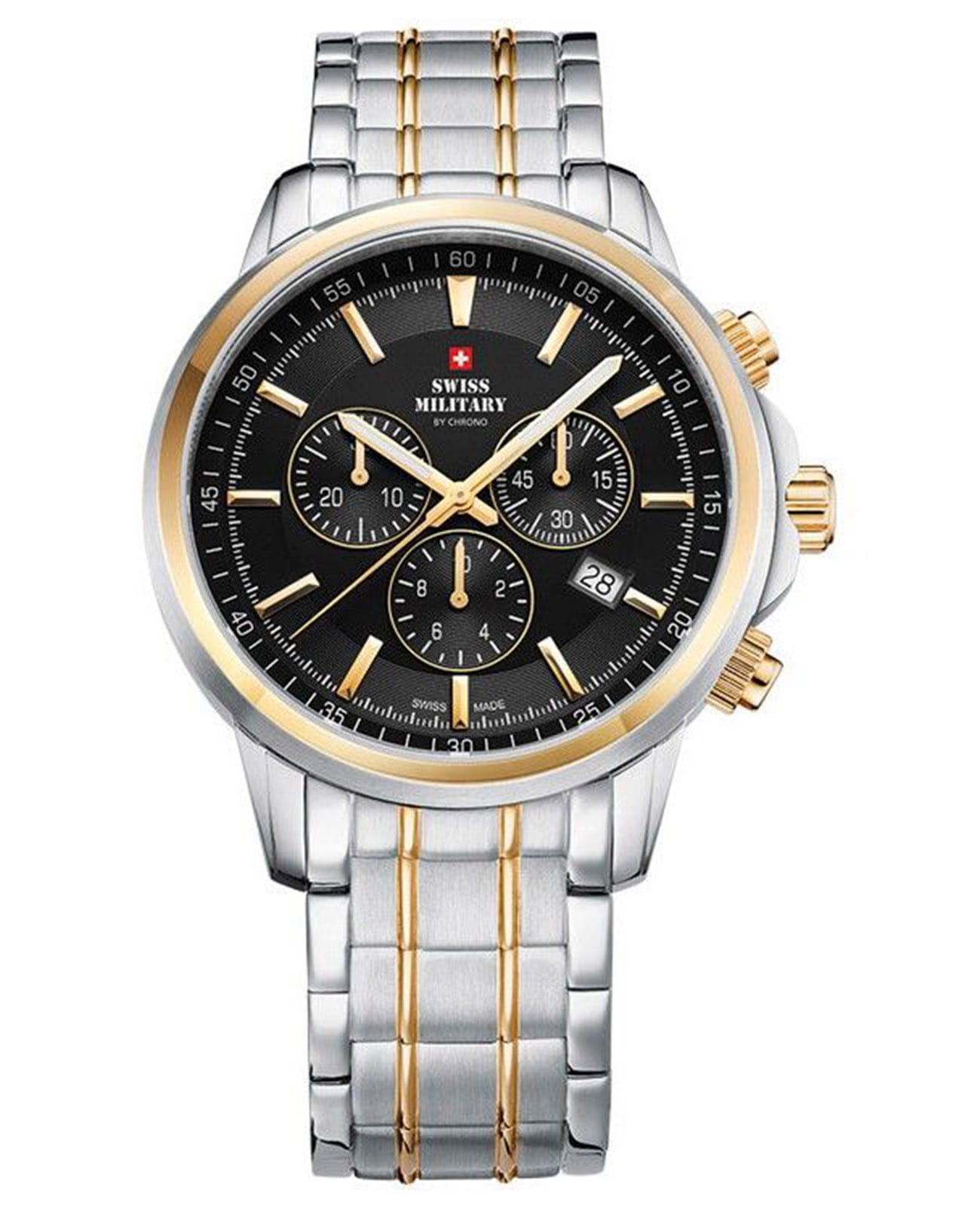 Swiss Military by Chrono Swiss Military by Chrono SM34052.04  SM34052.04 автокварц (кинетик) мужские часы черный циферблат, браслет нержавеющая сталь с pvd-покрытием — вид спереди