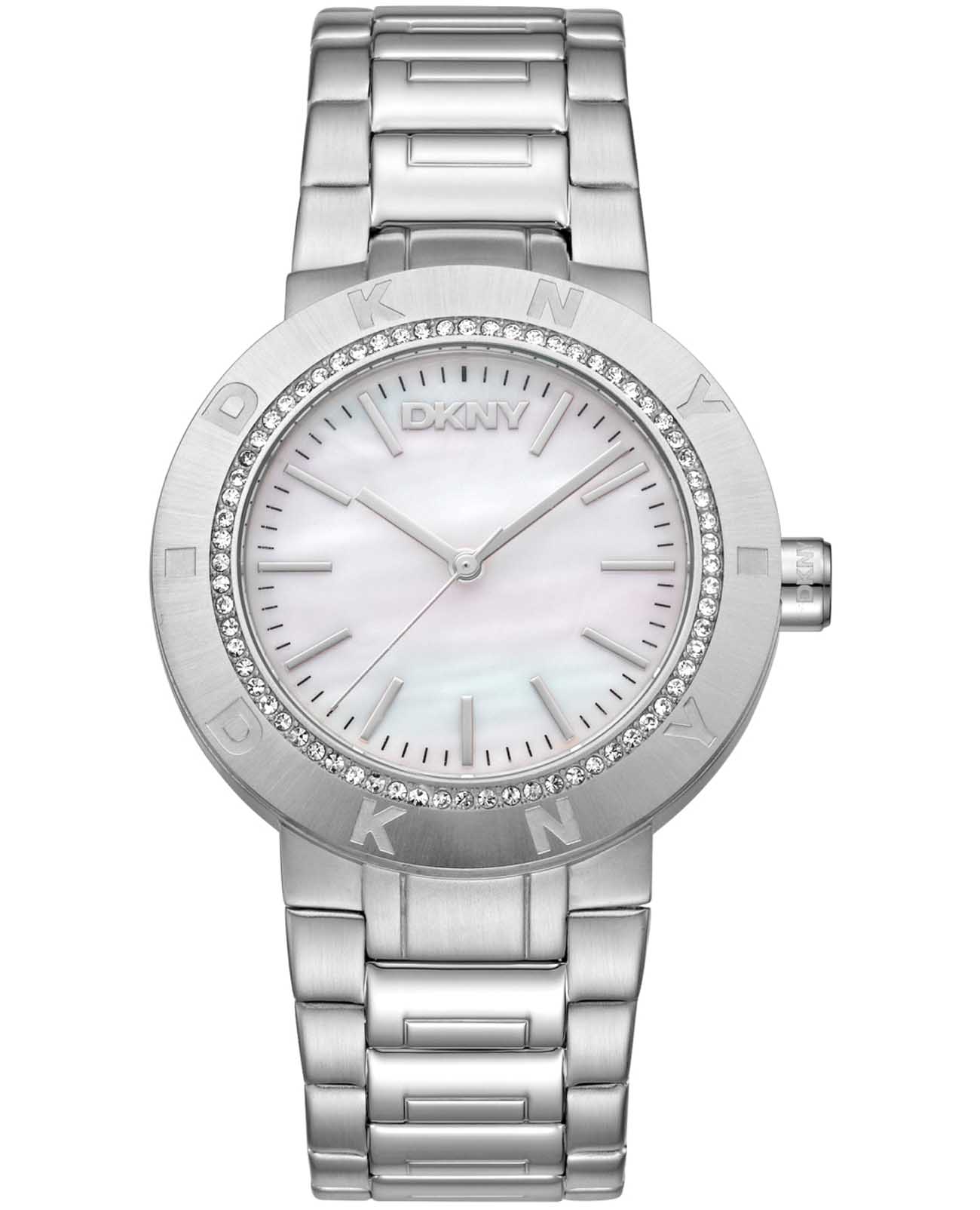 DKNY DKNY Eastside Logo DK1L023M0015  DK1L023M0015 кварцевые женские часы перламутровый циферблат, браслет нержавеющая сталь — вид спереди