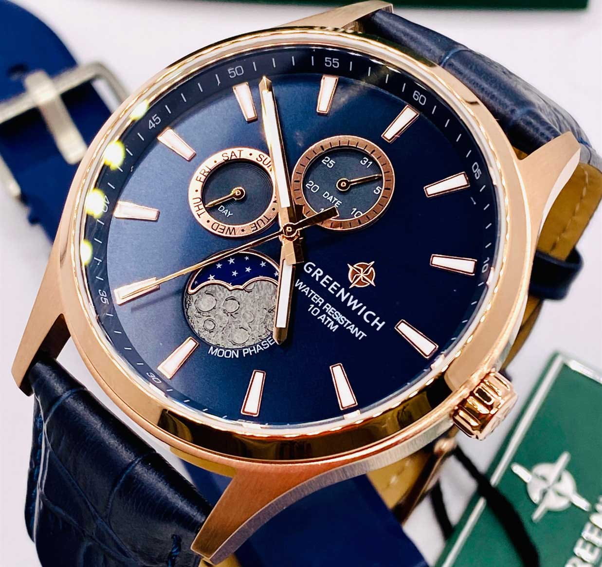 Greenwich Greenwich Moon Walker GW 058.46.36,  англия мужские часы на браслете кожаный боковой вид