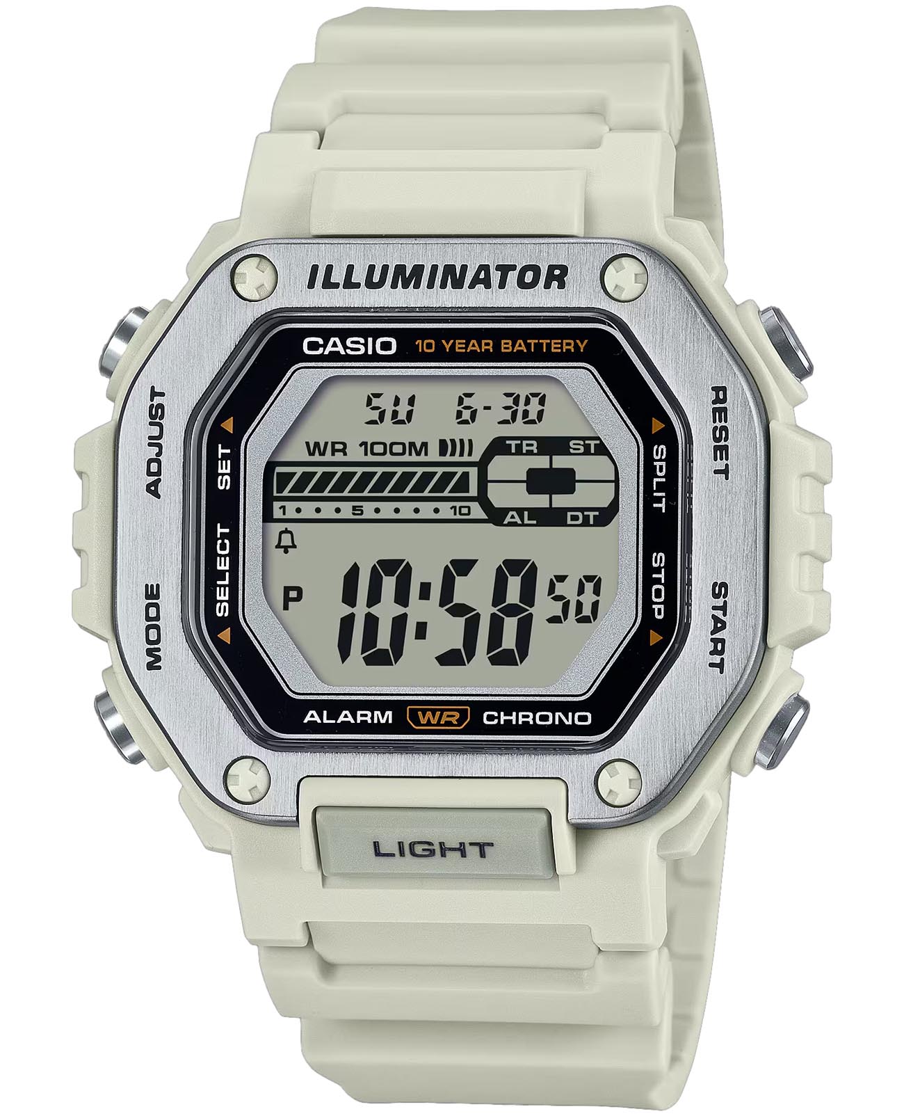 Casio Casio Collection MWD-110H-8AV  MWD-110H-8AV кварцевые мужские часы серый циферблат, браслет пластик — вид спереди