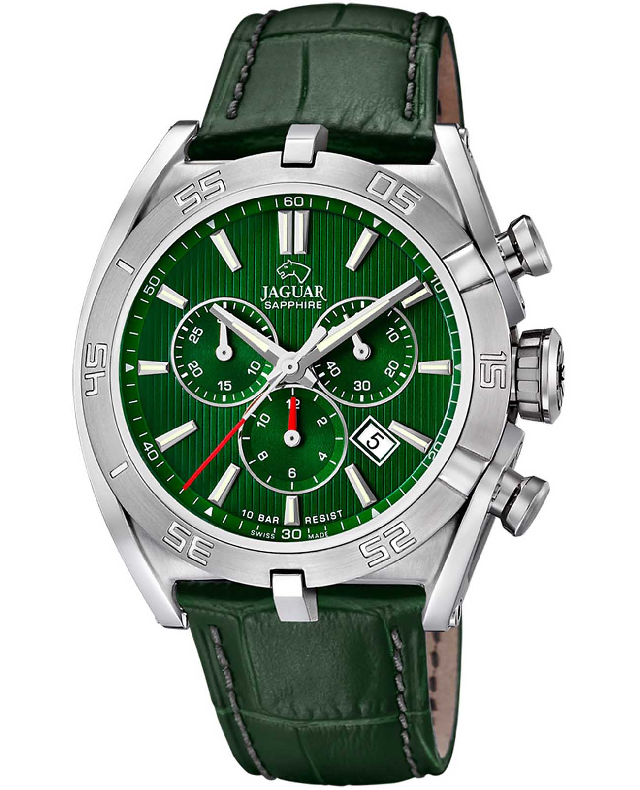 Jaguar Jaguar Executive Chrono J857/C  J857/C кварцевые мужские часы зеленый циферблат, браслет кожаный — вид спереди
