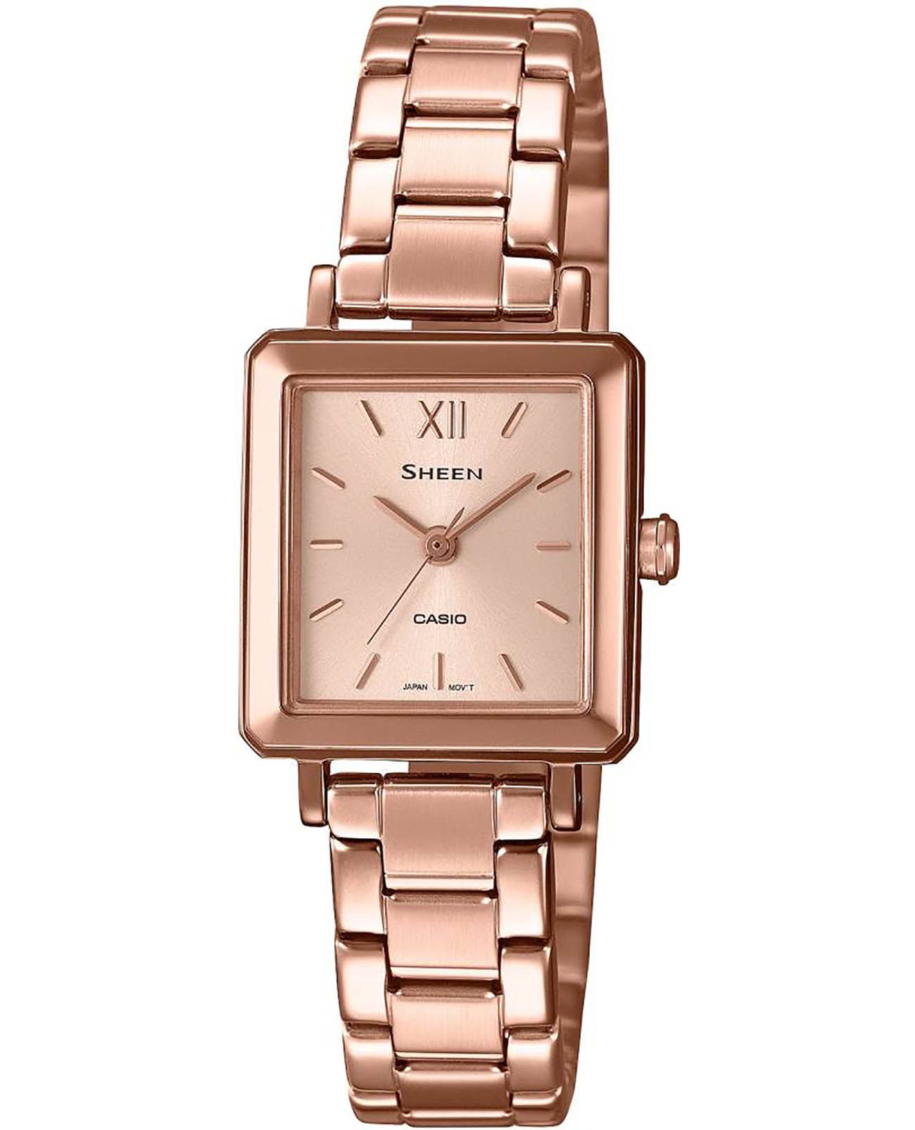 Casio Casio Sheen SHE-4538PG-4AUDF  SHE-4538PG-4A кварцевые женские часы золотой циферблат, браслет сталь c pvd покрытием — вид спереди