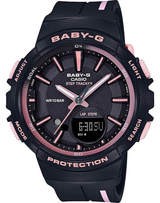 Casio Casio Baby-G BGS-100RT-1A  BGS-100RT-1A кварцевые женские часы черный циферблат, браслет пластик — вид спереди