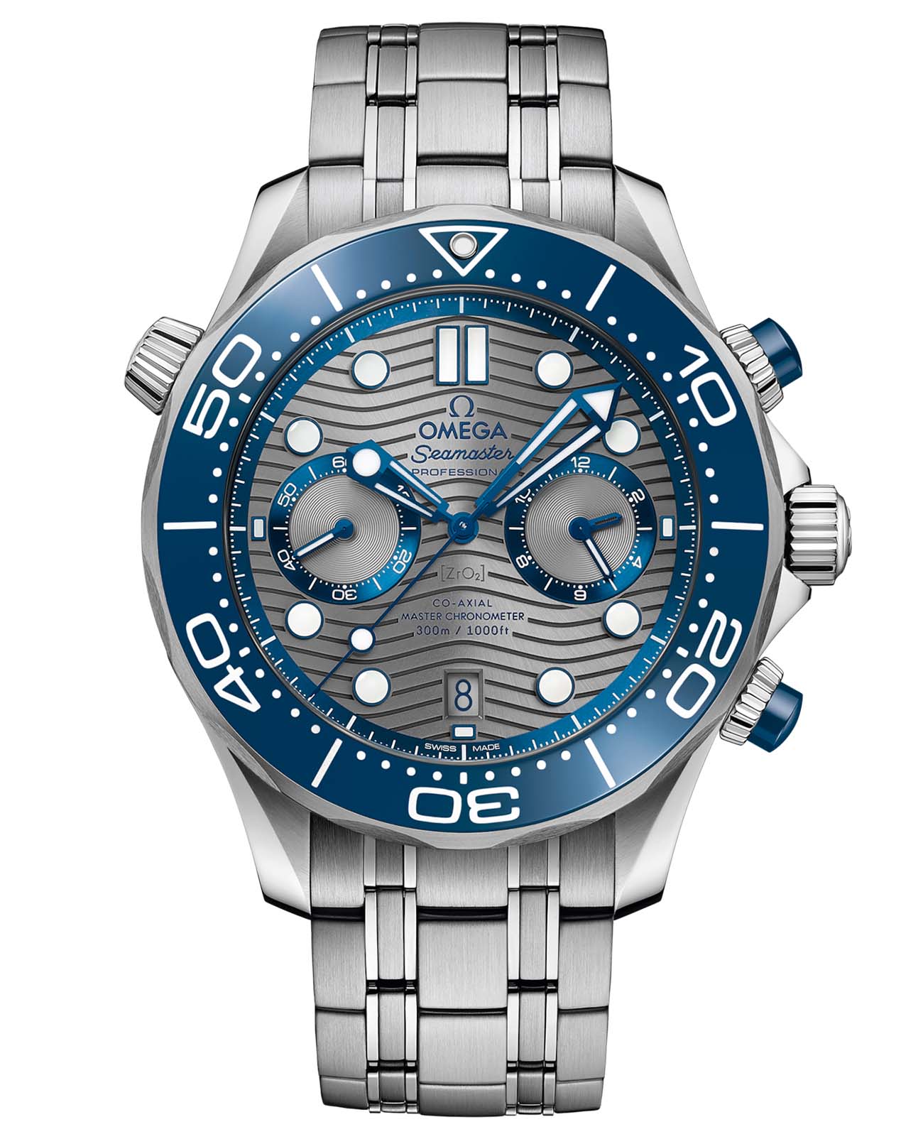 Omega Omega Seamaster Diver 300M 210.30.44.51.06.001 Diver 300m 21030445106001 механические мужские часы серый циферблат, браслет нержавеющая сталь — вид спереди