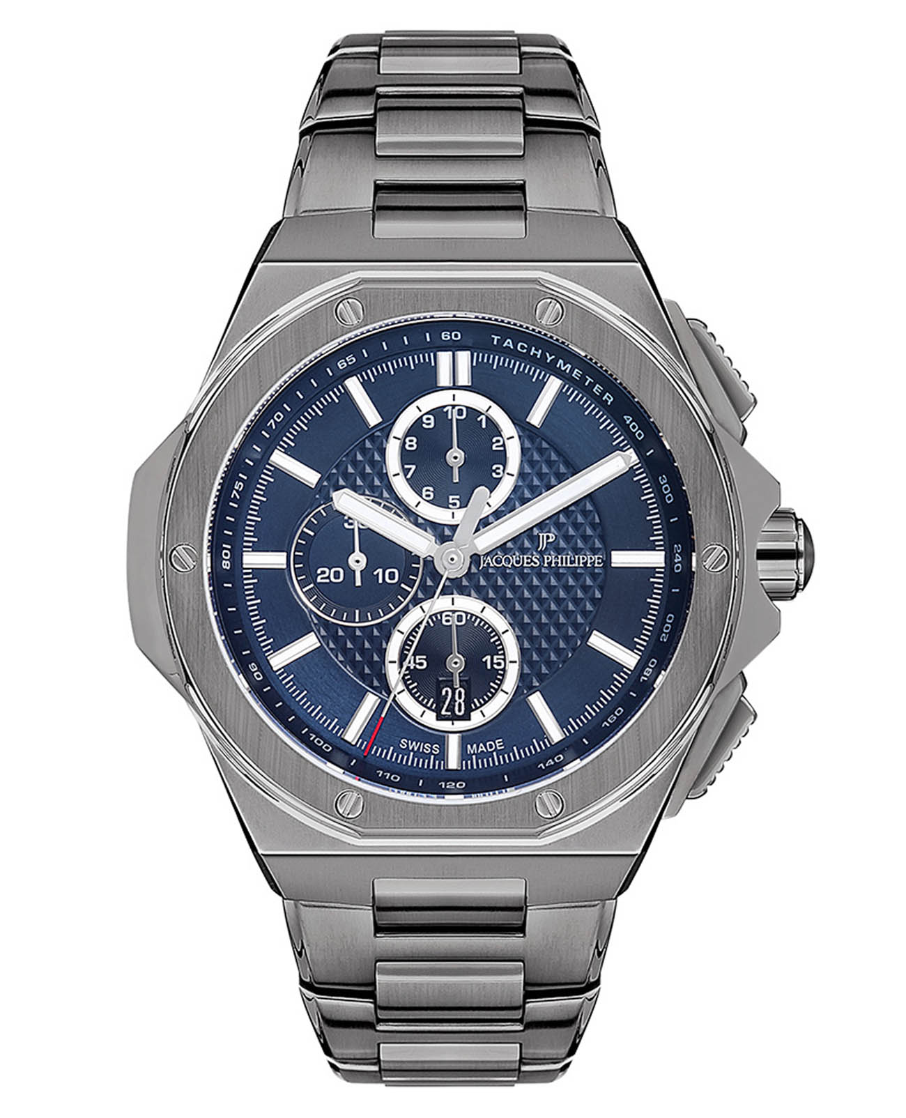 Jacques Philippe Jacques Philippe Esquire JPQGC048337  JPQGC048337 кварцевые мужские часы синий циферблат, браслет нержавеющая сталь — вид спереди