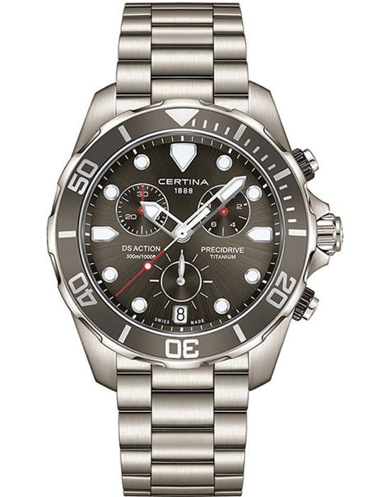 Certina Certina DS Action Chronograph C032.417.44.081.00 DS Action C0324174408100 кварцевые мужские часы серый циферблат, браслет титановый — вид спереди