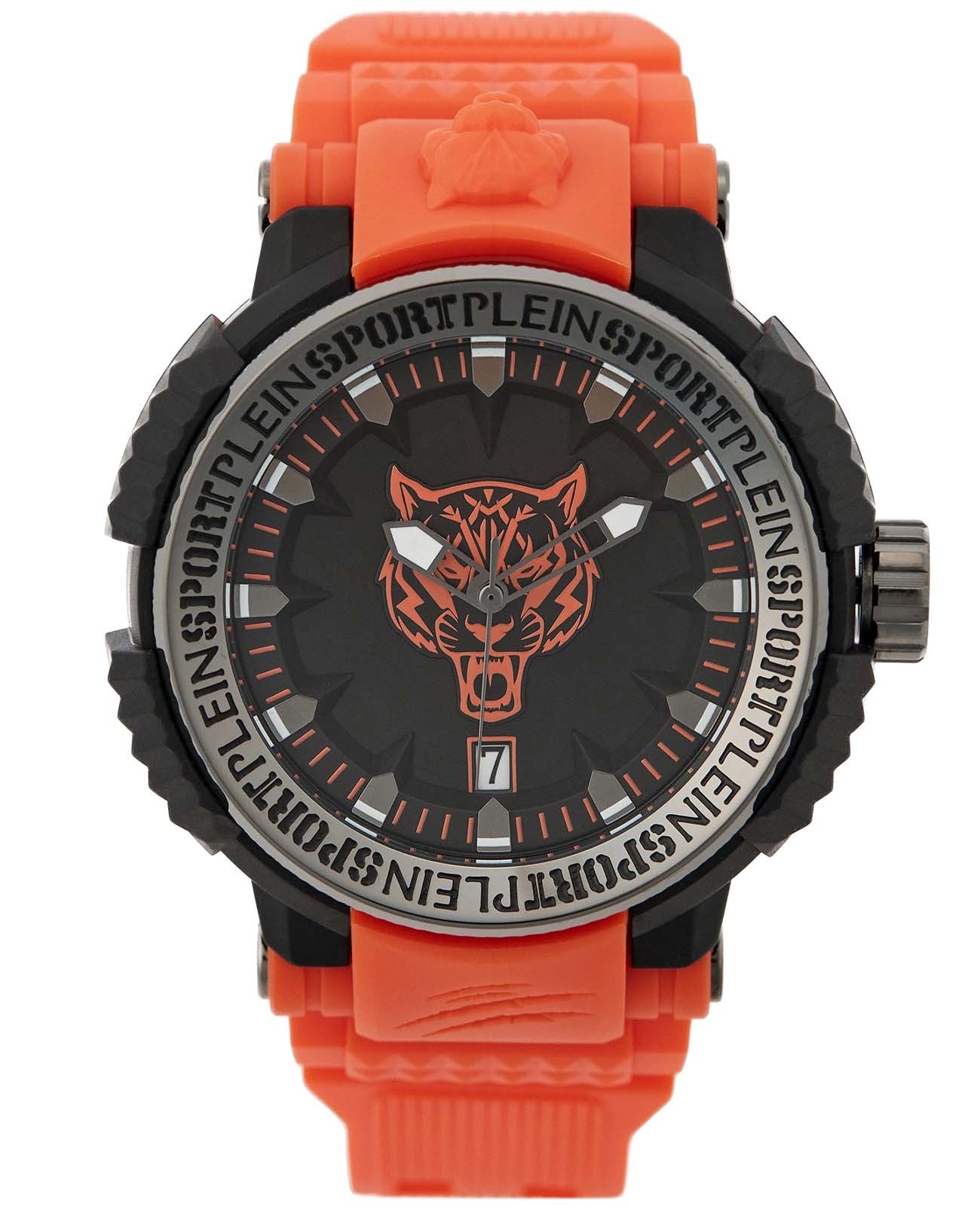 Plein Sport Plein Sport Tiger Power PSEDA0424  PSEDA0424 кварцевые мужские часы черный циферблат, браслет силикон — вид спереди