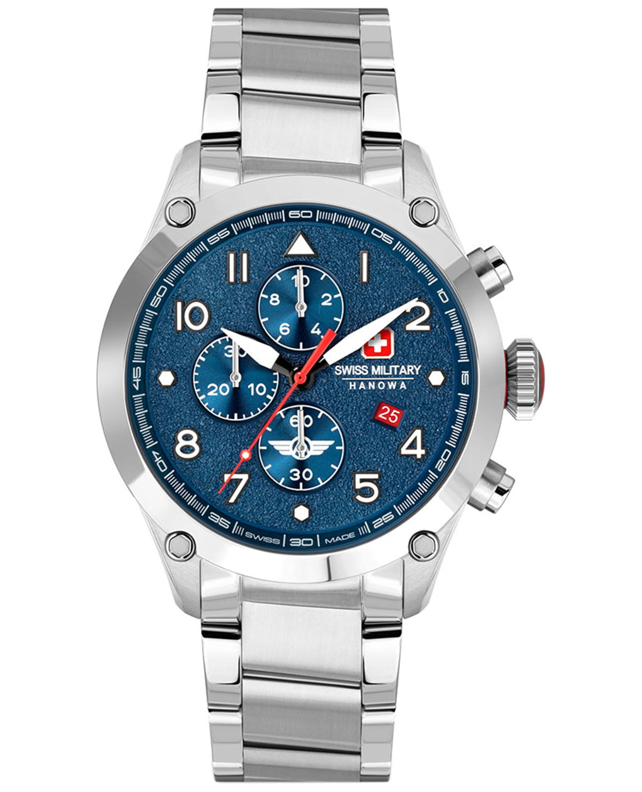 Swiss Military Hanowa Swiss Military Hanowa Aerograph SMWGI2101502  SMWGI2101502 кварцевые мужские часы синий циферблат, браслет нержавеющая сталь — вид спереди