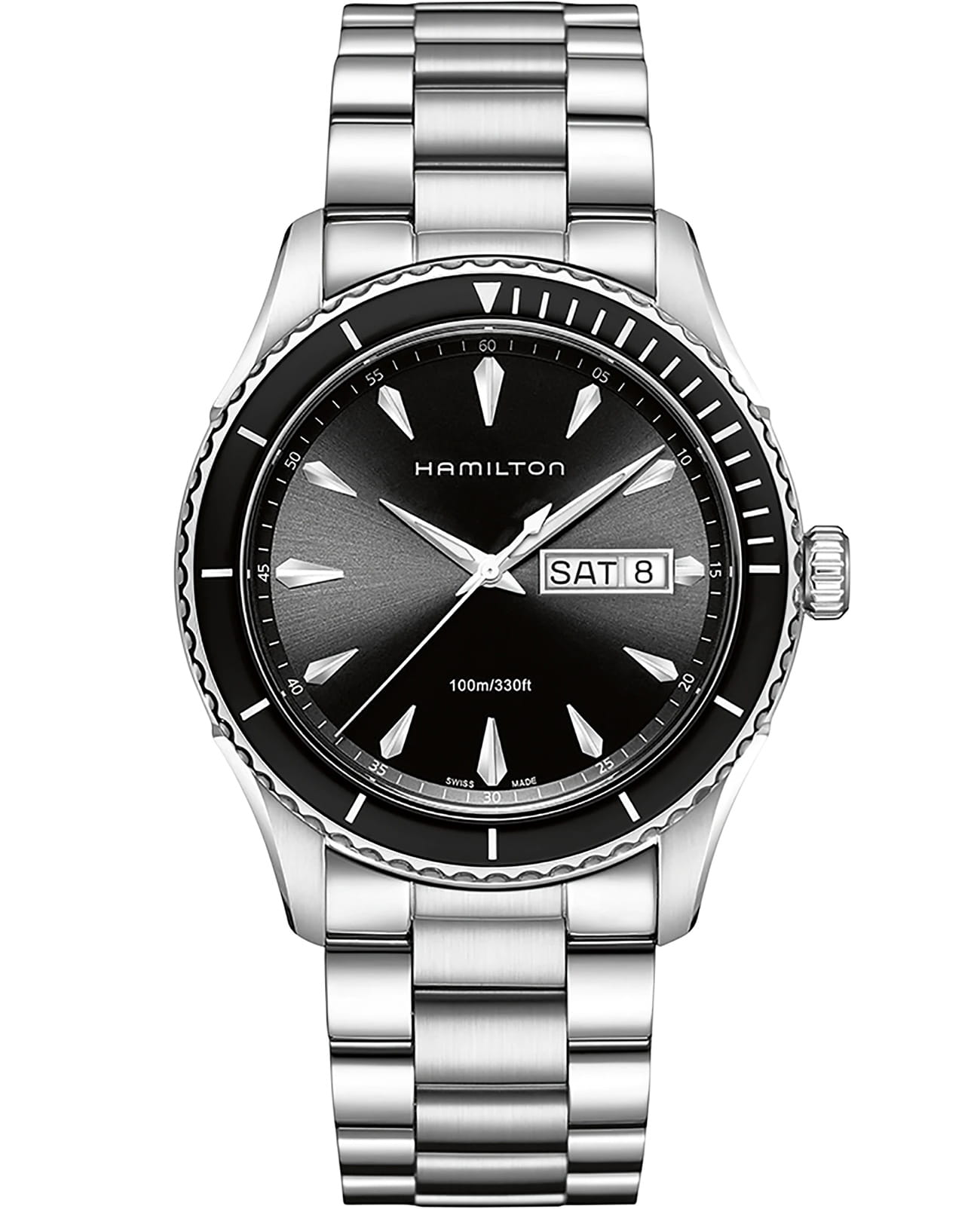 Hamilton Hamilton Jazzmaster Seaview Day Date Quartz H37511131  H37511131 кварцевые мужские часы черный циферблат, браслет нержавеющая сталь — вид спереди