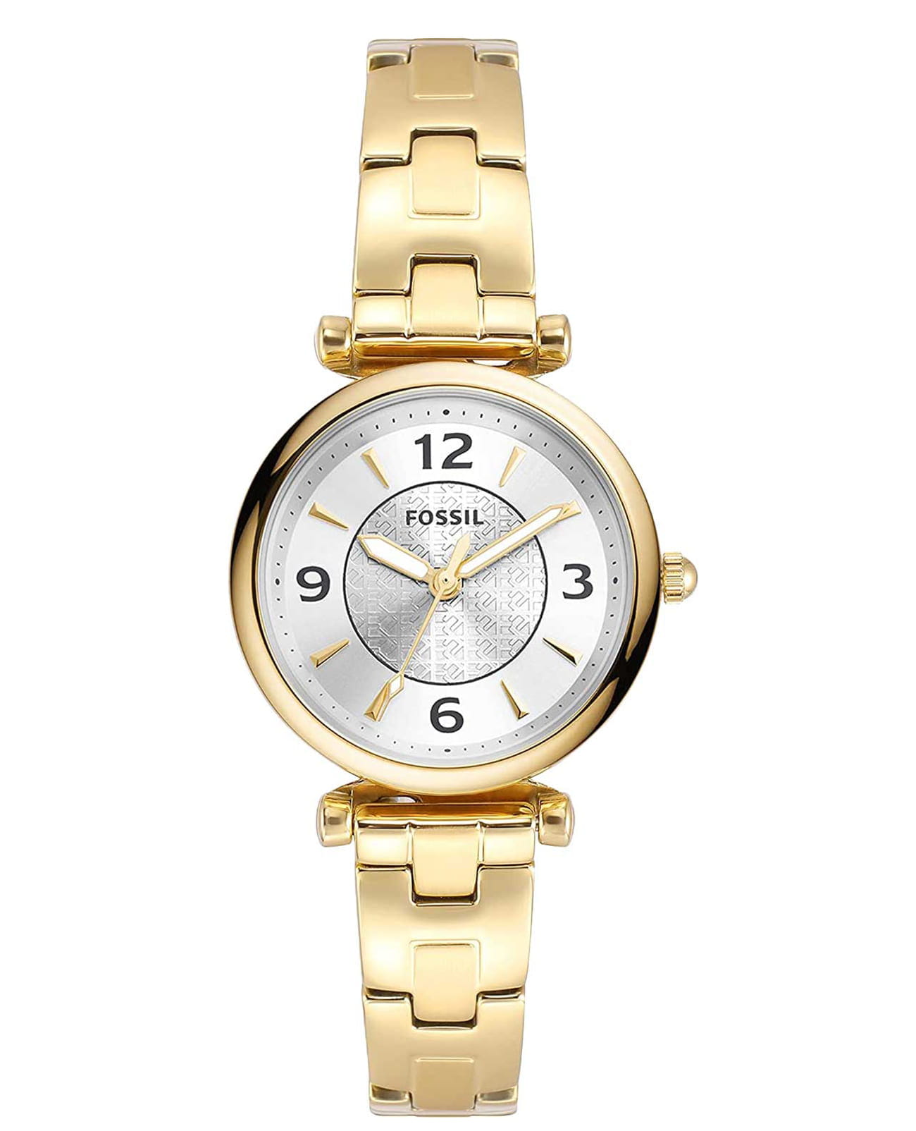 Fossil Fossil Carlie ES5203  ES5203 кварцевые женские часы белый циферблат, браслет нержавеющая сталь — вид спереди