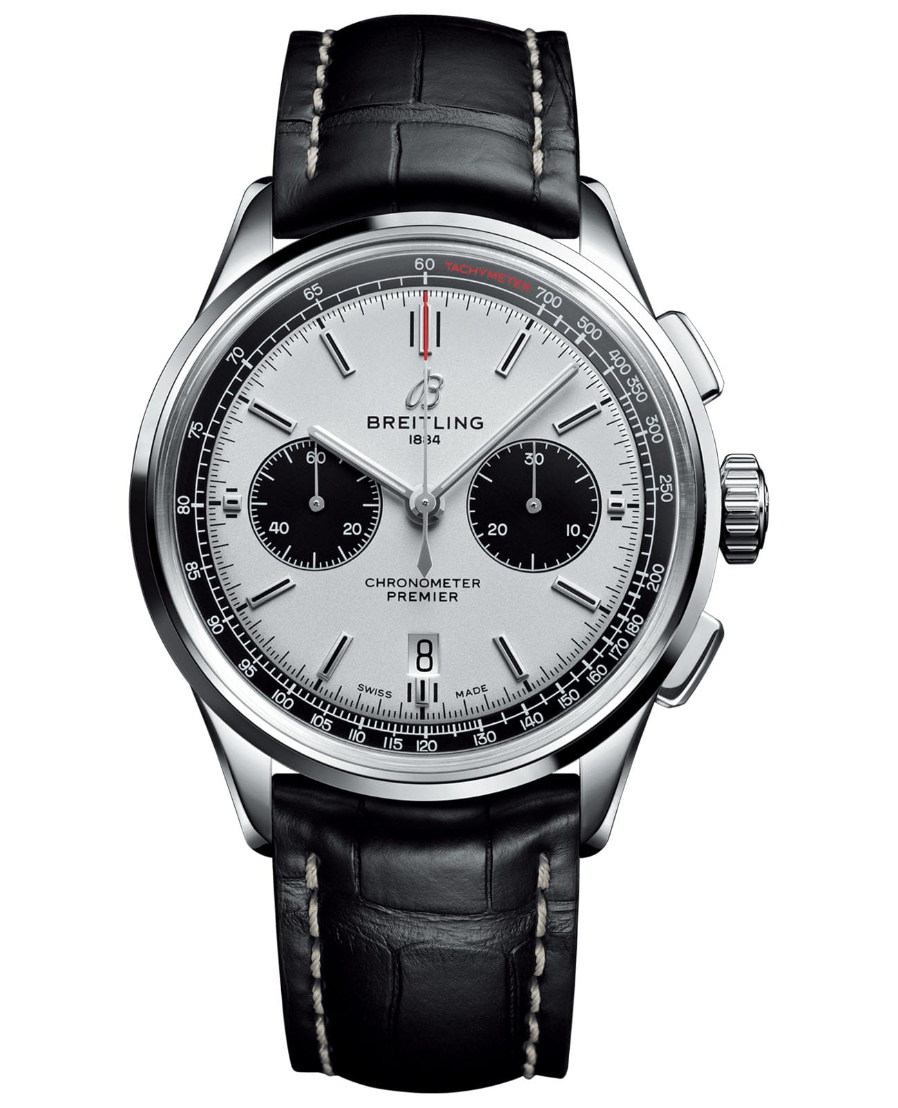 Breitling Breitling Premier B01 Chronograph 42 AB0118221G1P2  AB0118221G1P2 механические мужские часы белый циферблат, браслет кожаный — вид спереди