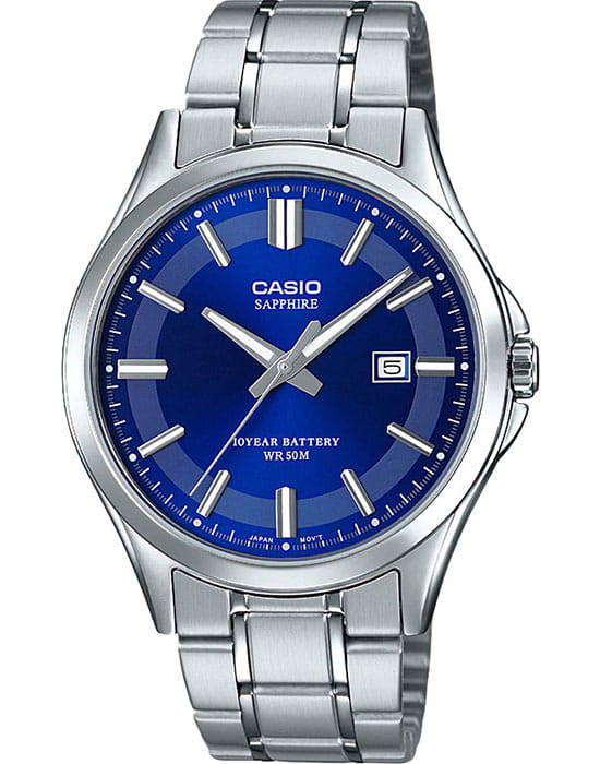 Casio Casio Collection MTS-100D-2A  MTS-100D-2A кварцевые мужские часы синий циферблат, браслет нержавеющая сталь — вид спереди