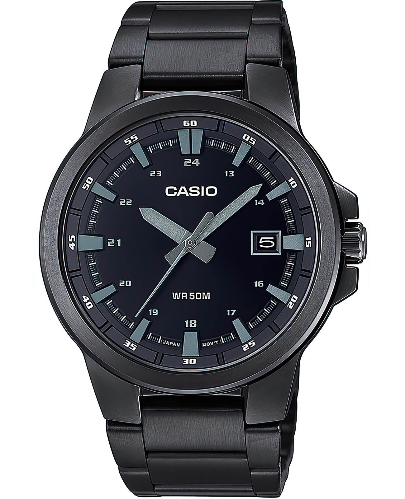 Casio Casio Collection MTP-E173B-1AVEF  MTP-E173B-1AVEF кварцевые мужские часы черный циферблат, браслет нержавеющая сталь с ip-покрытием — вид спереди