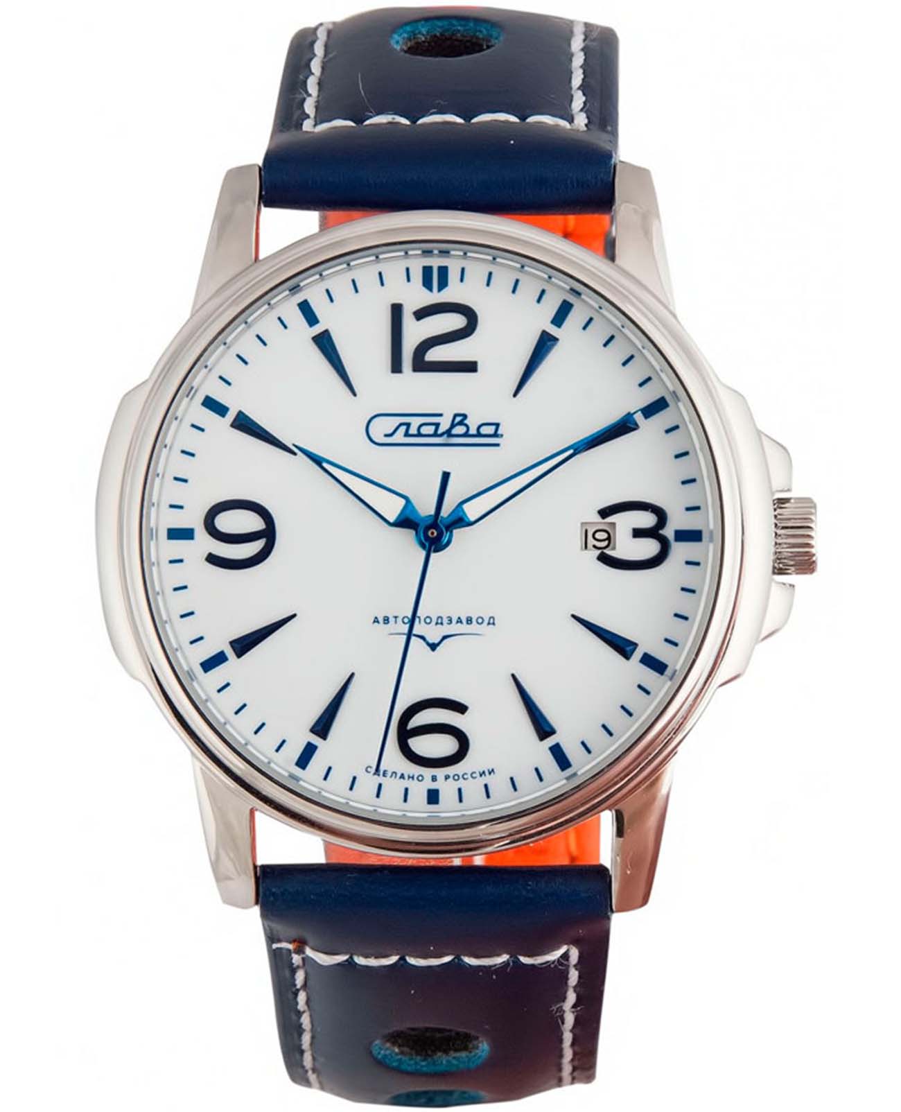 Слава Слава Традиция 2390491/300-1612  2390491/300-1612 механические мужские часы белый циферблат, браслет кожаный — вид спереди