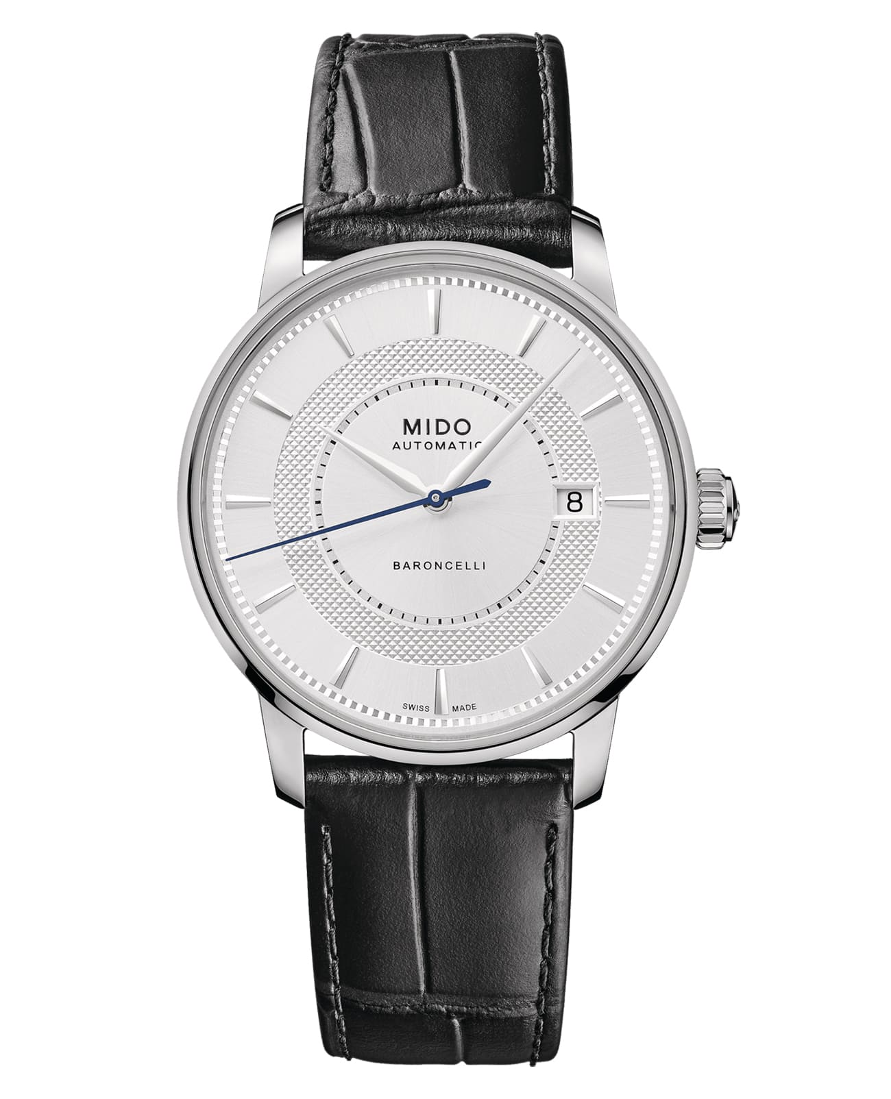 Mido Mido Baroncelli Signature M037.407.16.031.01  M0374071603101 механические мужские часы белый циферблат, браслет кожаный — вид спереди