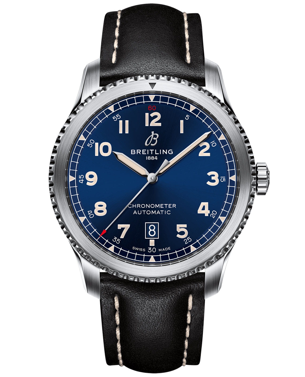 Breitling Breitling Aviator 8 Automatic 41 A17315101C1X4  A17315101C1X4 механические мужские часы синий циферблат, браслет кожаный — вид спереди