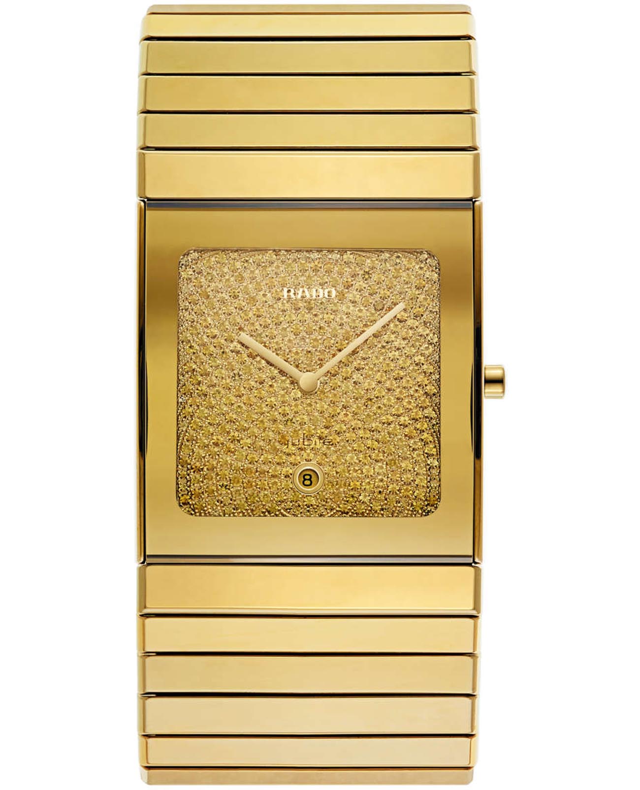 Rado Rado Ceramica R21891382  R21891382 кварцевые мужские часы золотой циферблат, браслет ceramos™ — вид спереди