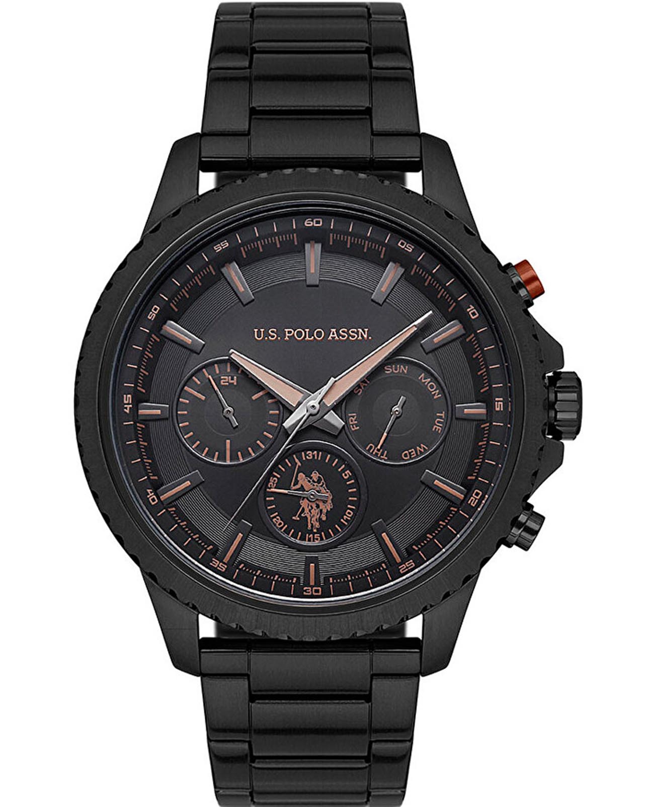 U.S. Polo Assn. U.S. Polo Assn. Crossing USPA1034-05  USPA1034-05 кварцевые мужские часы черный циферблат, браслет нержавеющая сталь с ip-покрытием — вид спереди
