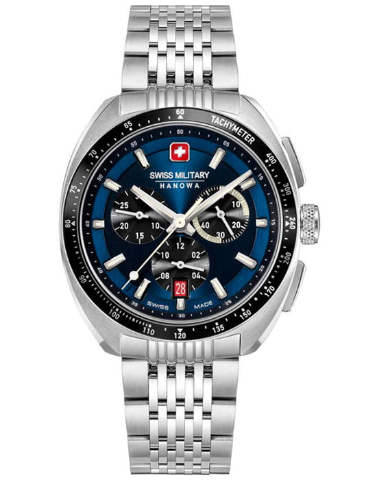 Swiss Military Hanowa Swiss Military Hanowa SMWGI0003303  SMWGI0003303 кварцевые мужские часы синий циферблат, браслет нержавеющая сталь — вид спереди