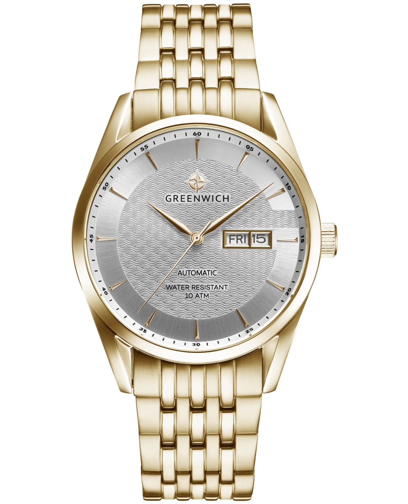 Greenwich Greenwich Good Luck Classic GW 074.20.33  GW 074.20.33 механические мужские часы серебристый циферблат, браслет сталь c pvd покрытием — вид спереди