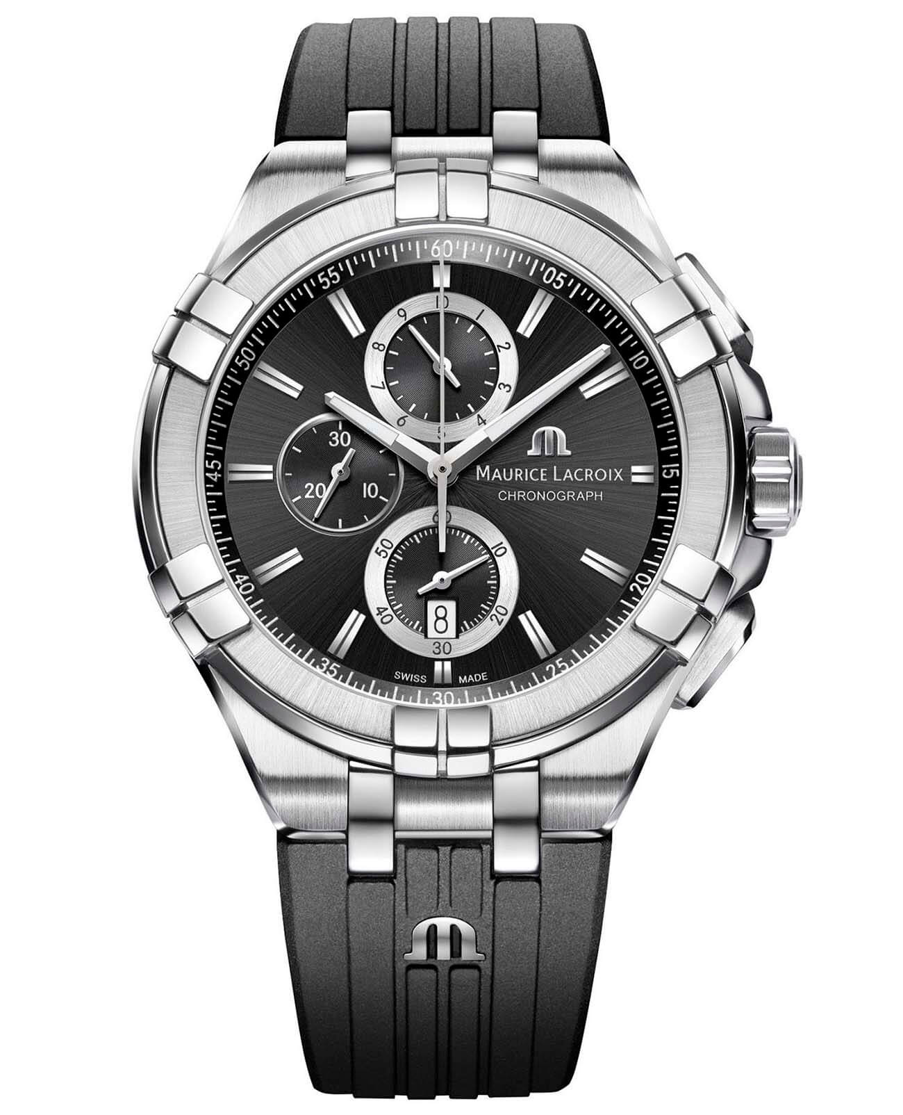 Maurice Lacroix Maurice Lacroix Aikon Chronograph AI1018-SS001-330-2  AI1018-SS001-330-2 кварцевые мужские часы черный циферблат, браслет каучук — вид спереди