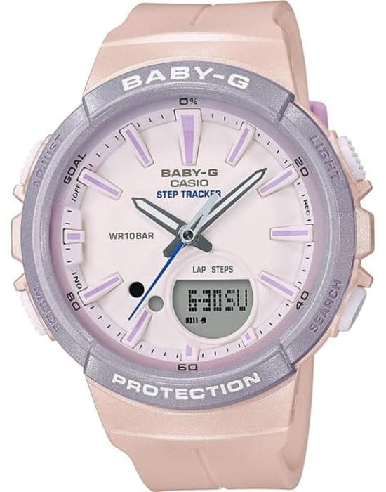Casio Casio Baby-G BGS-100SC-4A  BGS-100SC-4A кварцевые женские часы розовый циферблат, браслет пластик — вид спереди