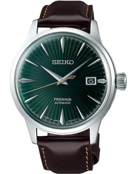 Seiko Seiko Presage SRPD37J1  SRPD37J1 механические мужские часы зеленый циферблат, браслет кожаный — вид спереди