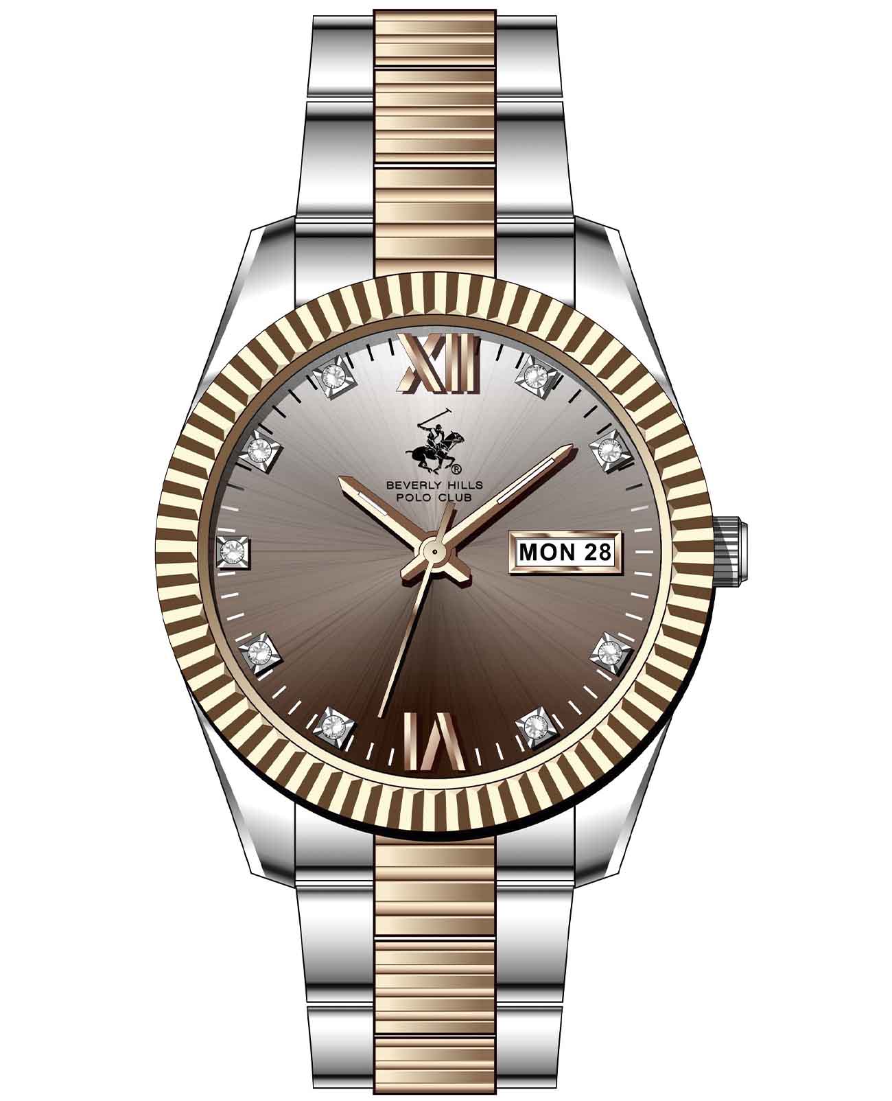 Beverly Hills Polo Club Beverly Hills Polo Club BP3765C.550  BP3765C.550 кварцевые женские часы коричневый циферблат, браслет нержавеющая сталь с ip-покрытием — вид спереди
