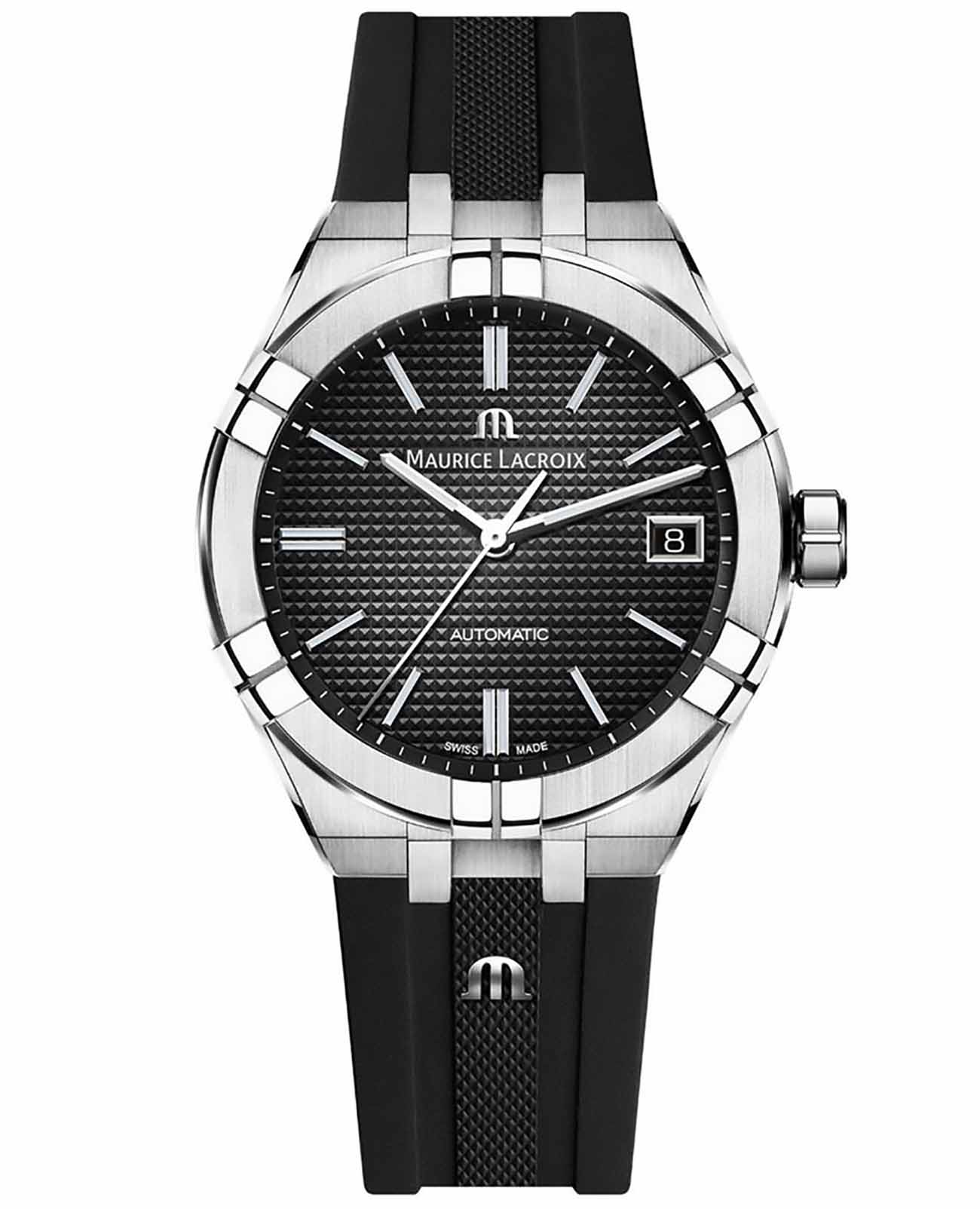 Maurice Lacroix Maurice Lacroix Aikon Automatic AI6007-SS000-330-2  AI6007-SS000-330-2 механические мужские часы черный циферблат, браслет каучук — вид спереди