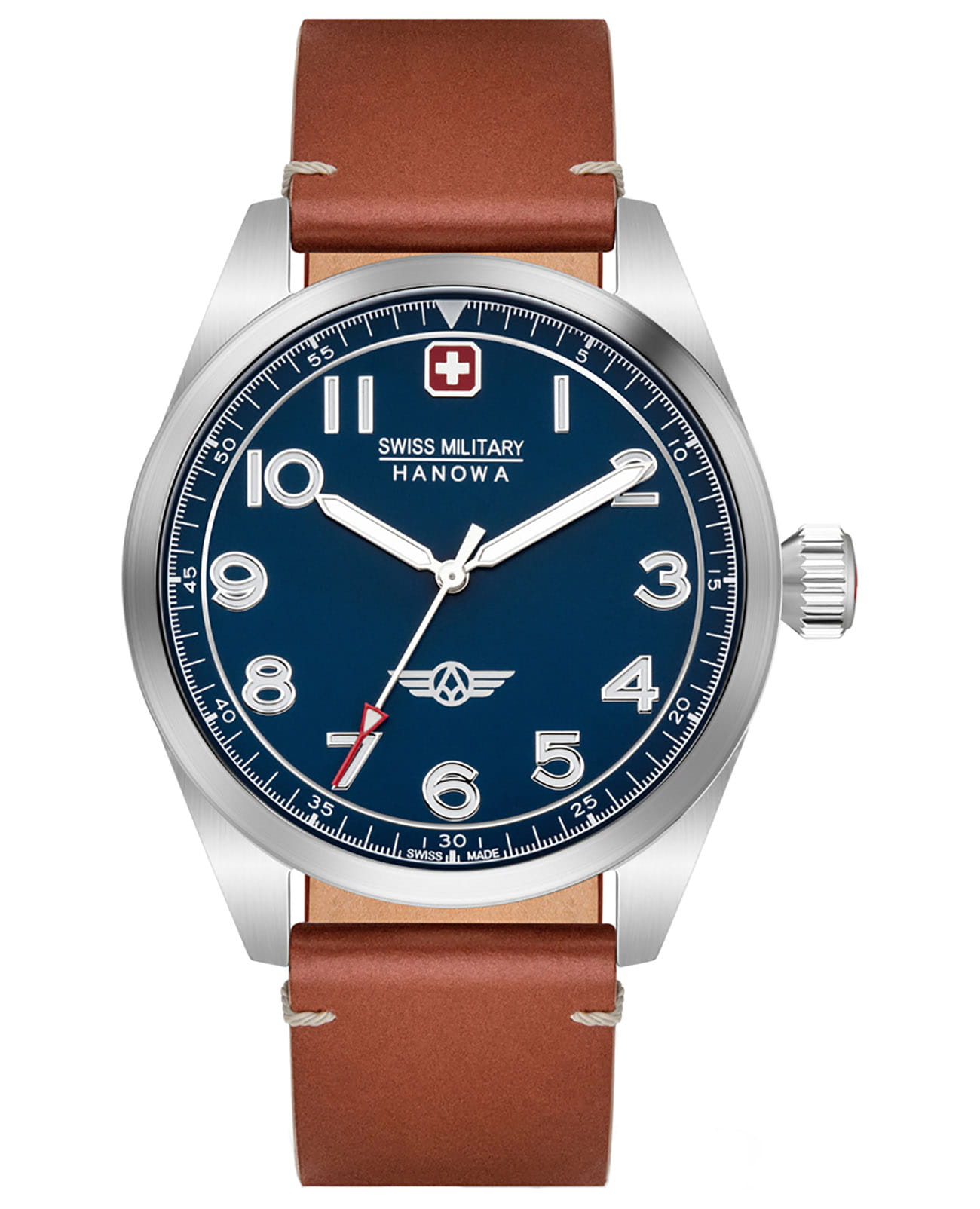 Swiss Military Hanowa Swiss Military Hanowa Falcon SMWGA2100402  SMWGA2100402 кварцевые мужские часы синий циферблат, браслет кожаный — вид спереди