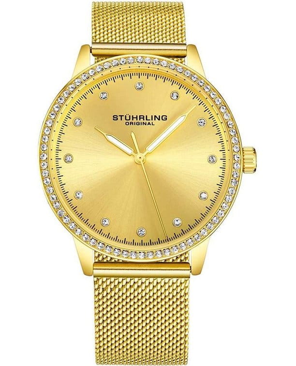 Stuhrling Stuhrling Dorset 3904.3  3904.3 кварцевые женские часы золотой циферблат, браслет нержавеющая сталь с pvd-покрытием — вид спереди