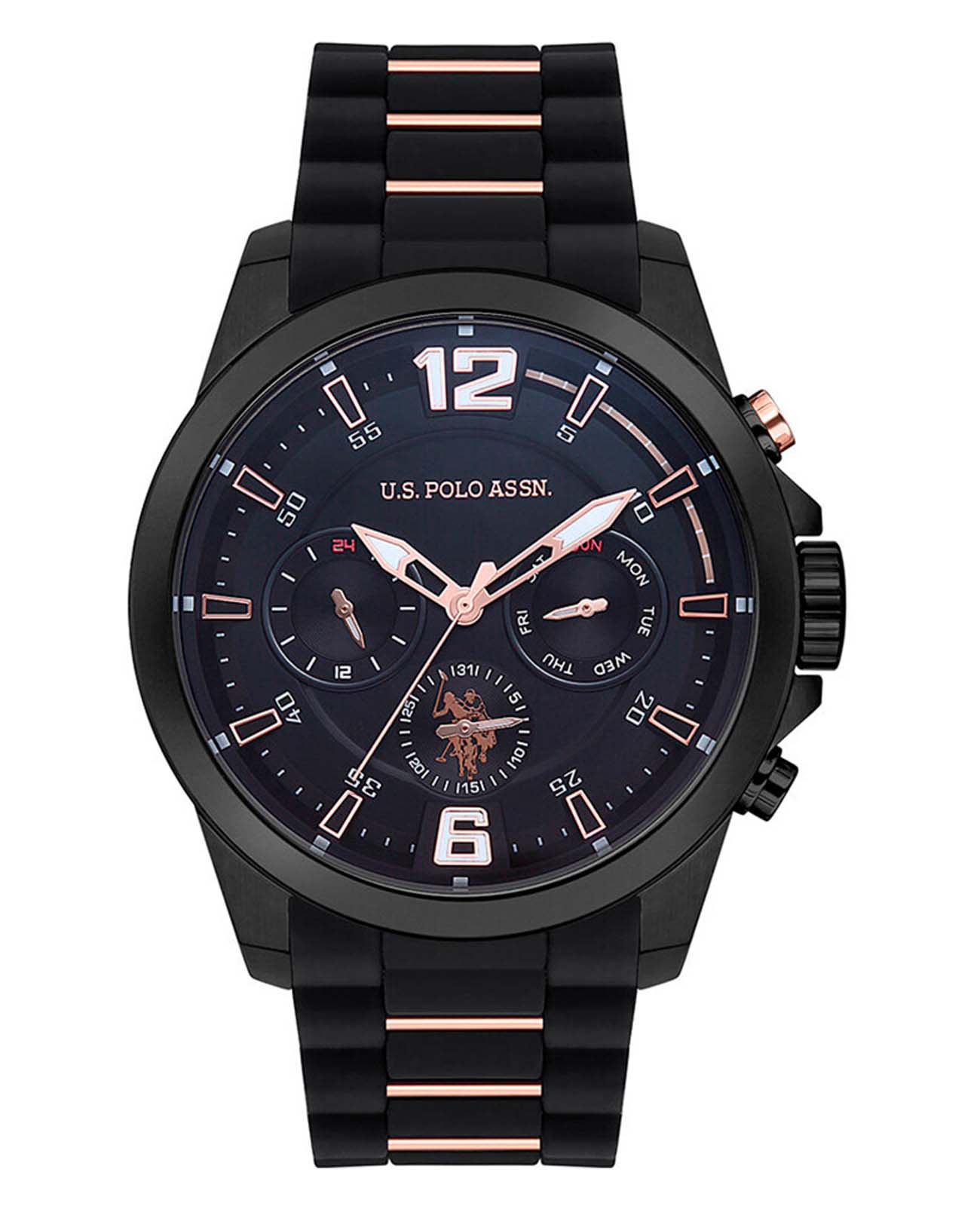 U.S. Polo Assn. U.S. Polo Assn. Crossing USPA1009-06  USPA1009-06 кварцевые мужские часы черный циферблат, браслет силикон — вид спереди