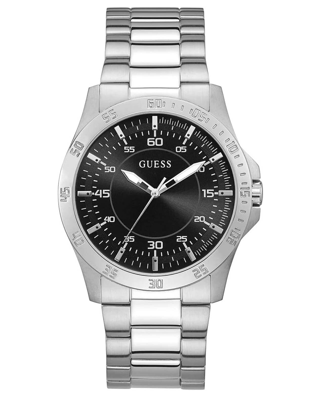 Guess Guess Plastic GW0207G1  GW0207G1 кварцевые мужские часы черный циферблат, браслет нержавеющая сталь — вид спереди