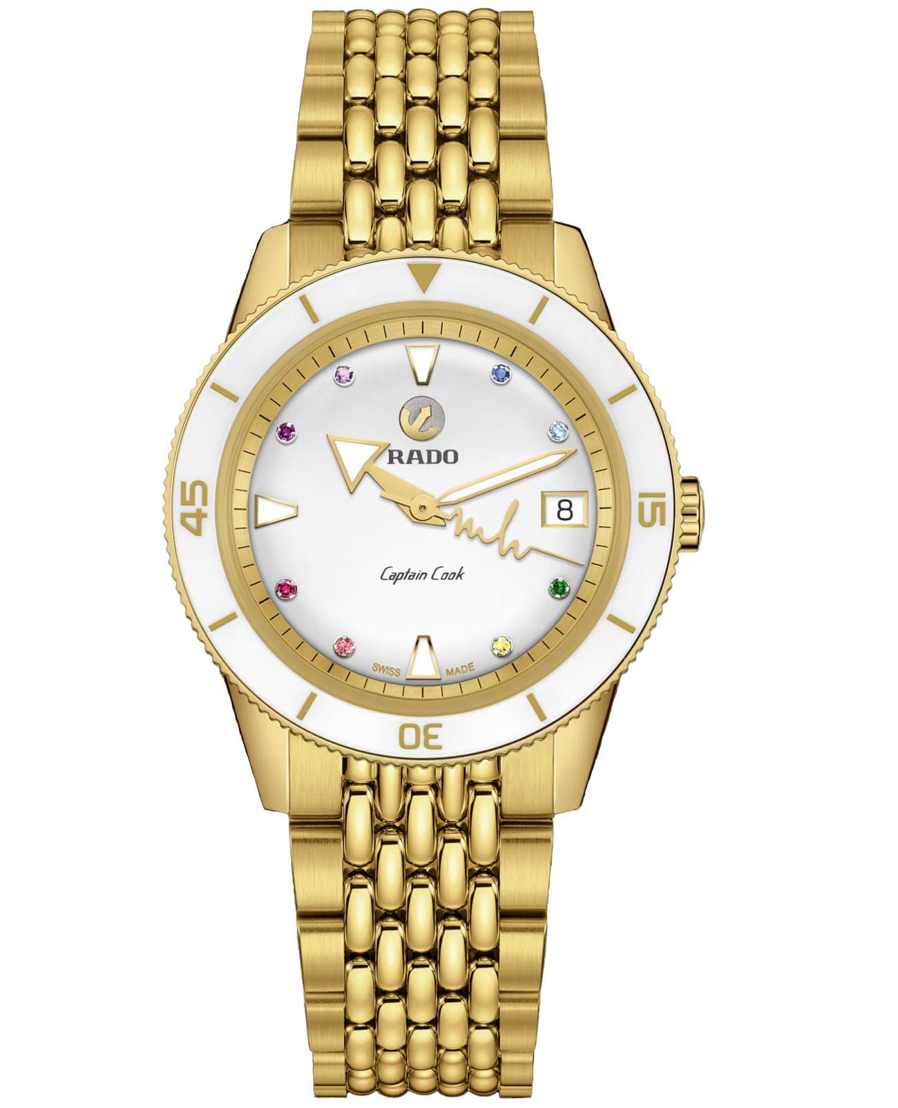 Rado Rado  Captain Cook x Marina Hoermanseder Heartbeat R32117708 Automatic R32117708 механические женские часы белый циферблат, браслет сталь c pvd покрытием — вид спереди