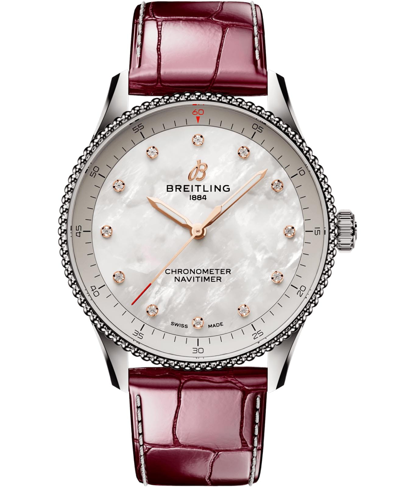 Breitling Breitling Navitimer Automatic 32 A77320E61A2P2  A77320E61A2P2 механические мужские часы бежевый циферблат, браслет кожаный — вид спереди