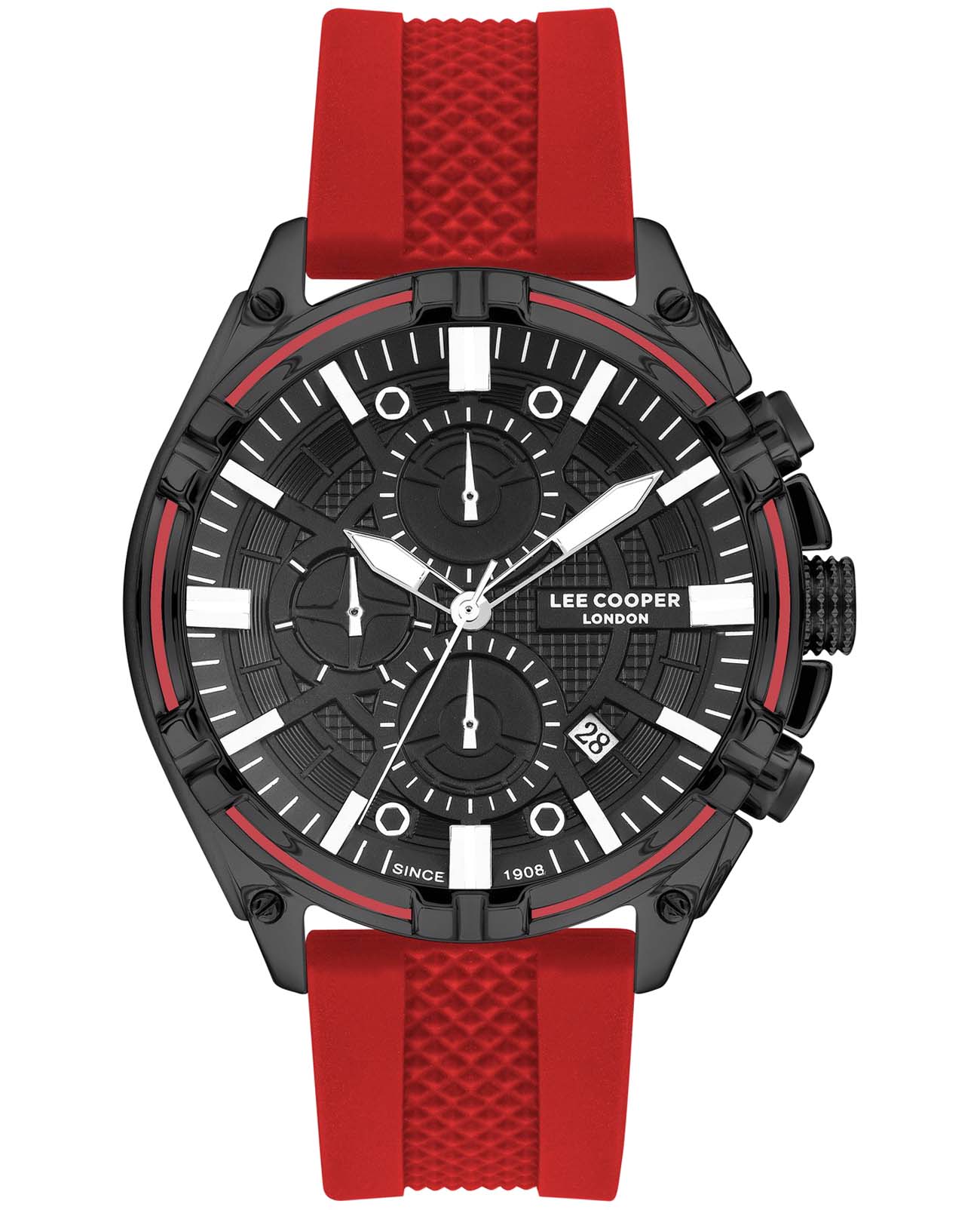 Lee Cooper Lee Cooper LC07545.658  LC07545.658 кварцевые мужские часы черный циферблат, браслет каучук — вид спереди